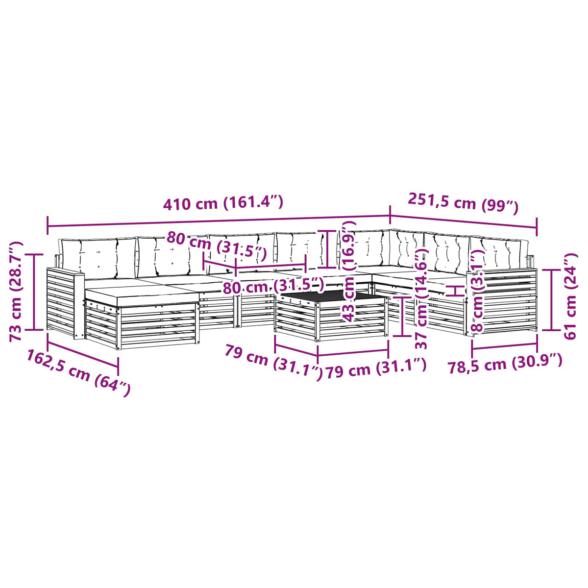 Set vanjskih sofa 9 kom. Prirodna i svijetlo siva
