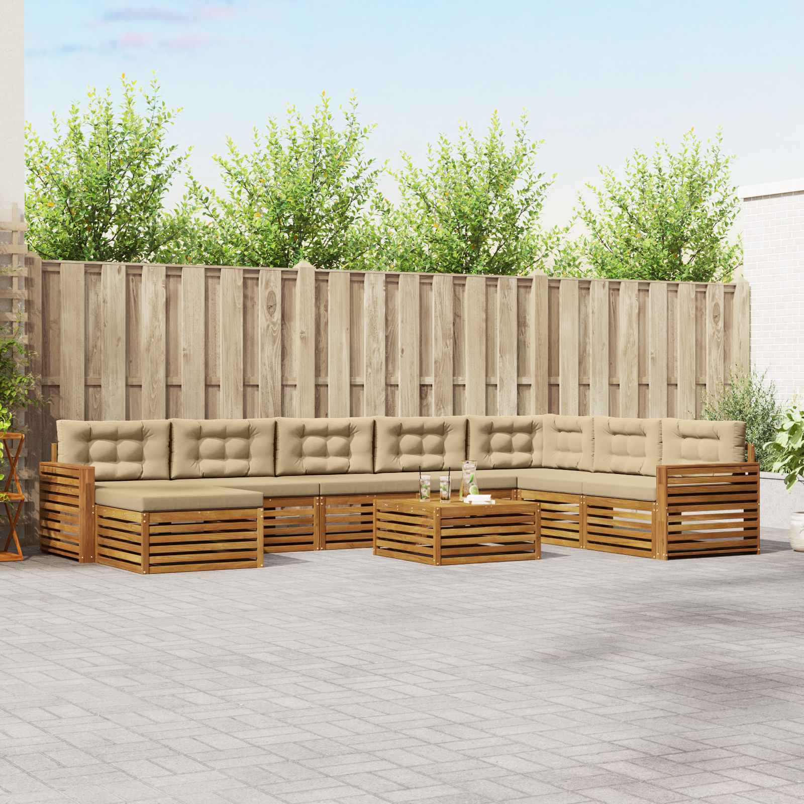 Set vanjskih sofa 9 pcs Prirodna i bež Čvrsto drvo akacije