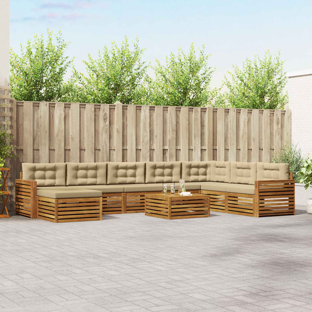 Set vanjskih sofa 9 kom. Prirodna i bež Čvrsto drvo akacije