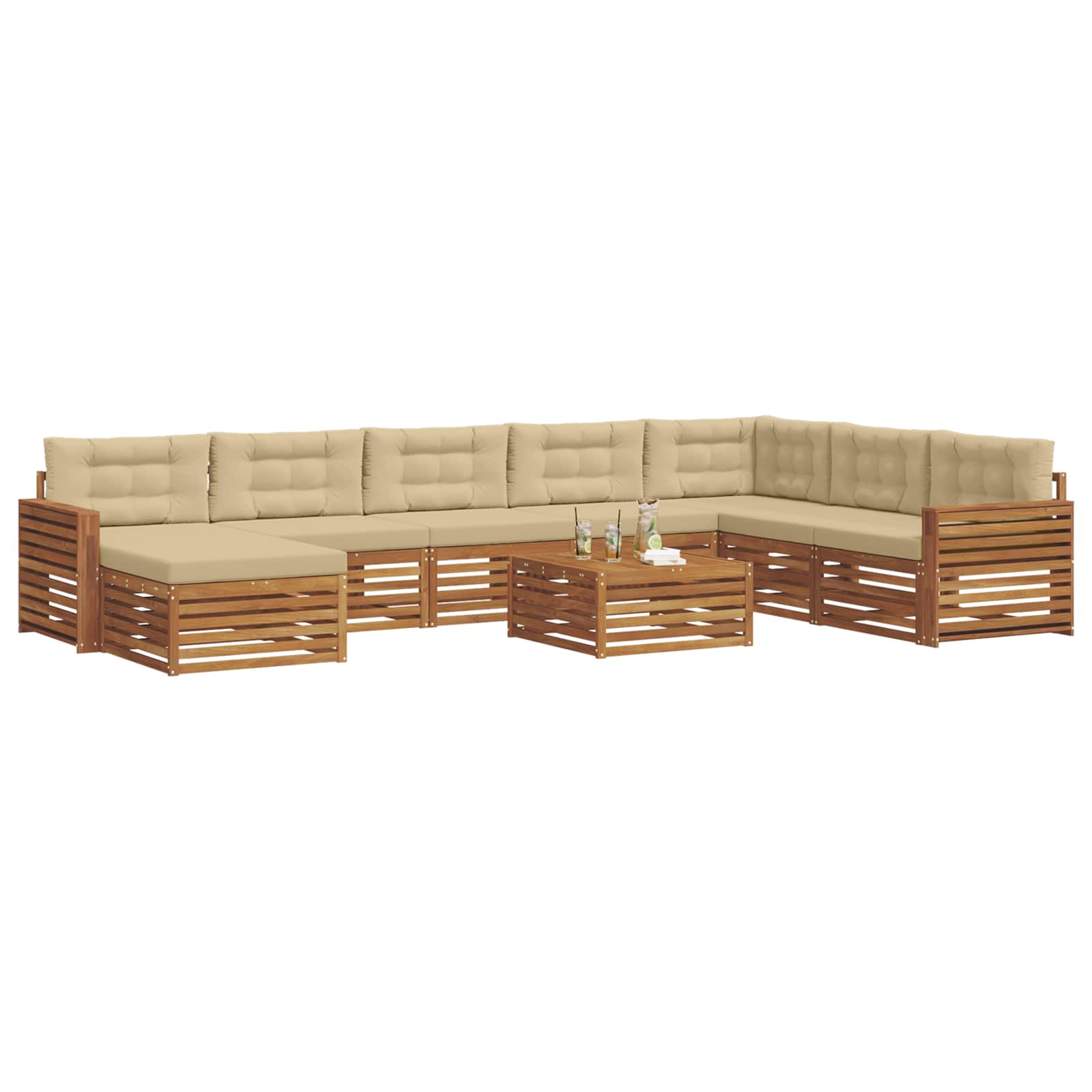 Set vanjskih sofa 9 pcs Prirodna i bež Čvrsto drvo akacije