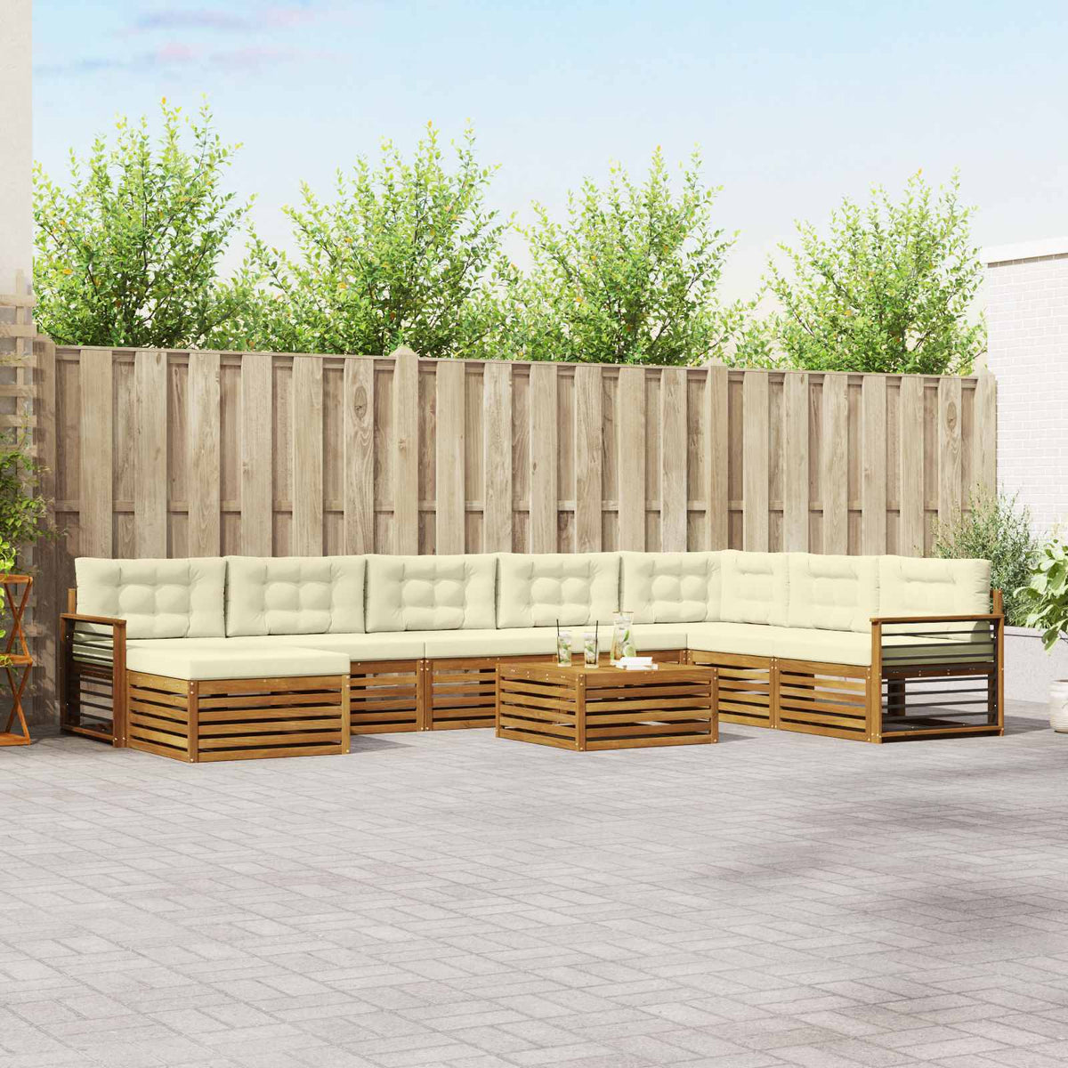 Set vanjskih sofa 9 kom. Prirodna i krem Čvrsto drvo akacije