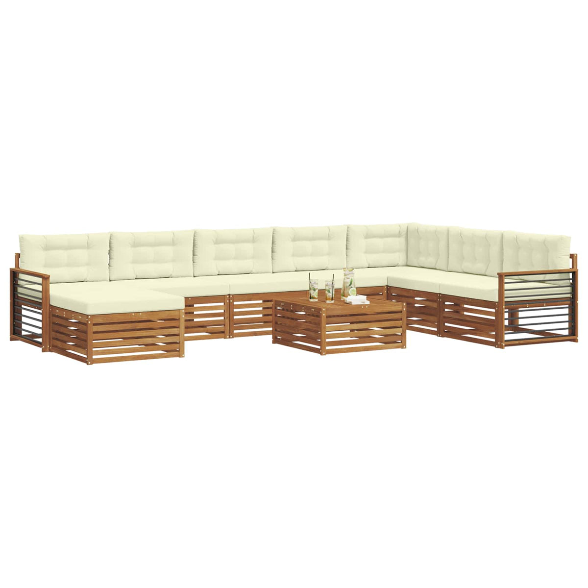 Set vanjskih sofa 9 kom. Prirodna i krem Čvrsto drvo akacije