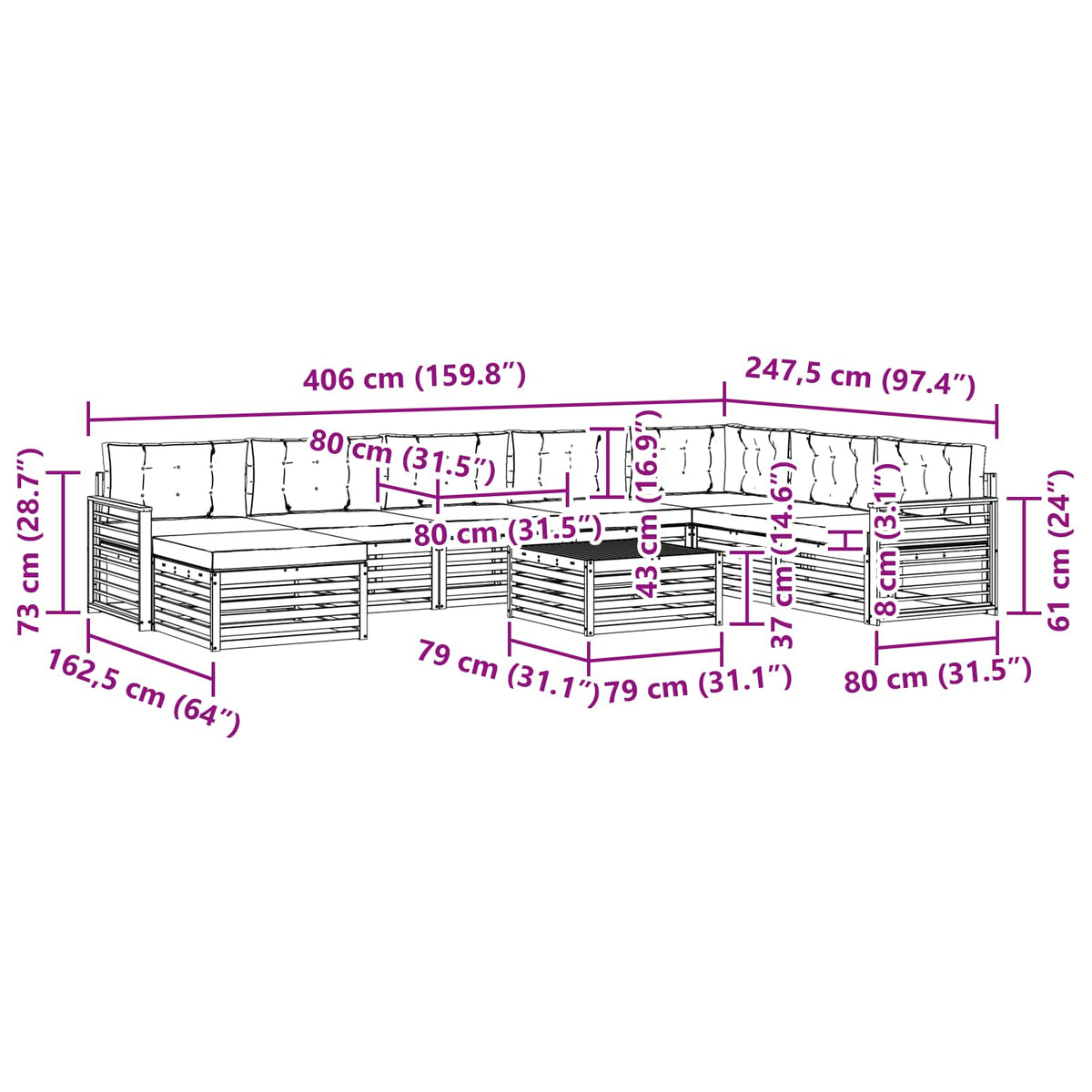 Set vanjskih sofa 9 kom. Prirodna i krem Čvrsto drvo akacije