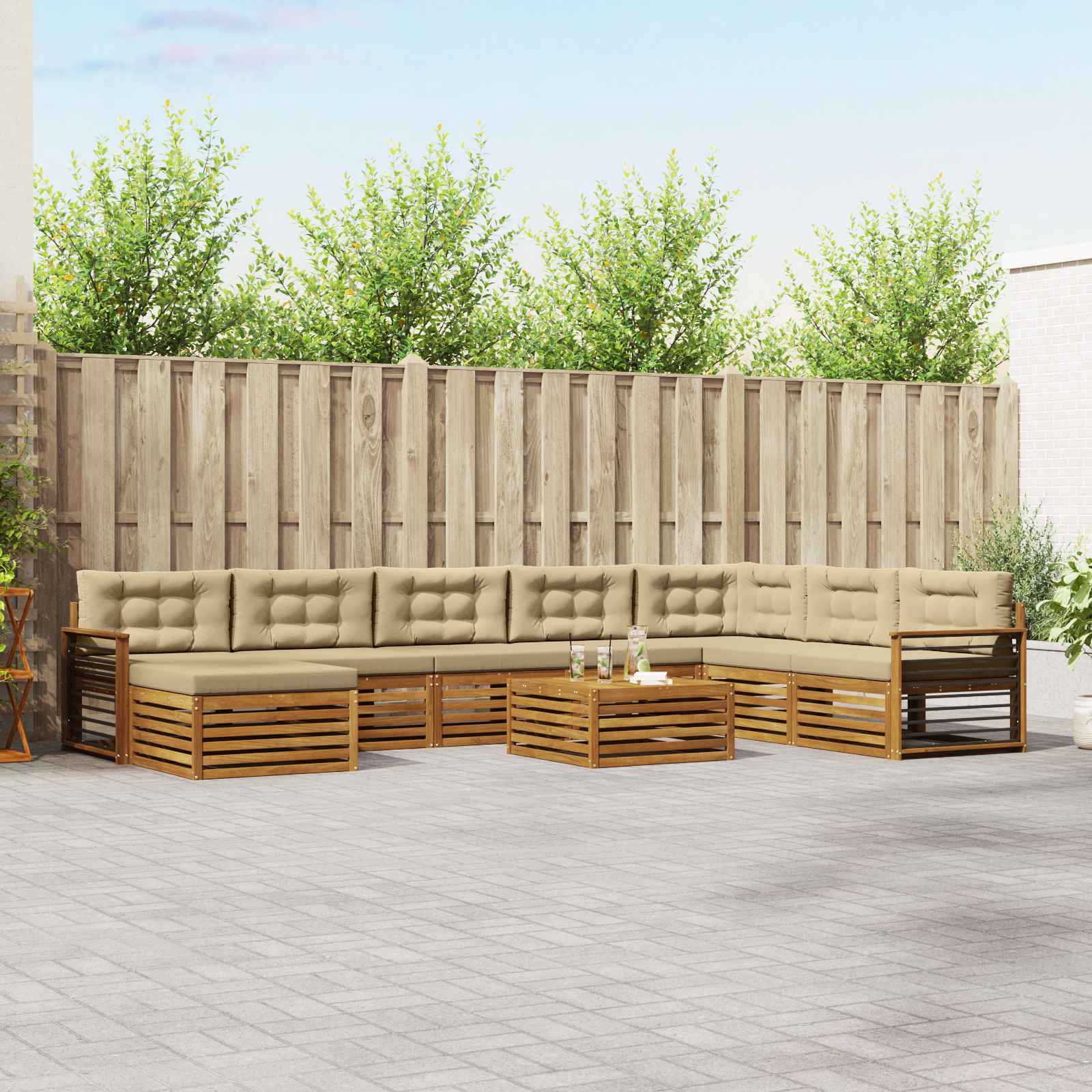 Set vanjskih sofa 9 pcs Prirodna i bež Čvrsto drvo akacije