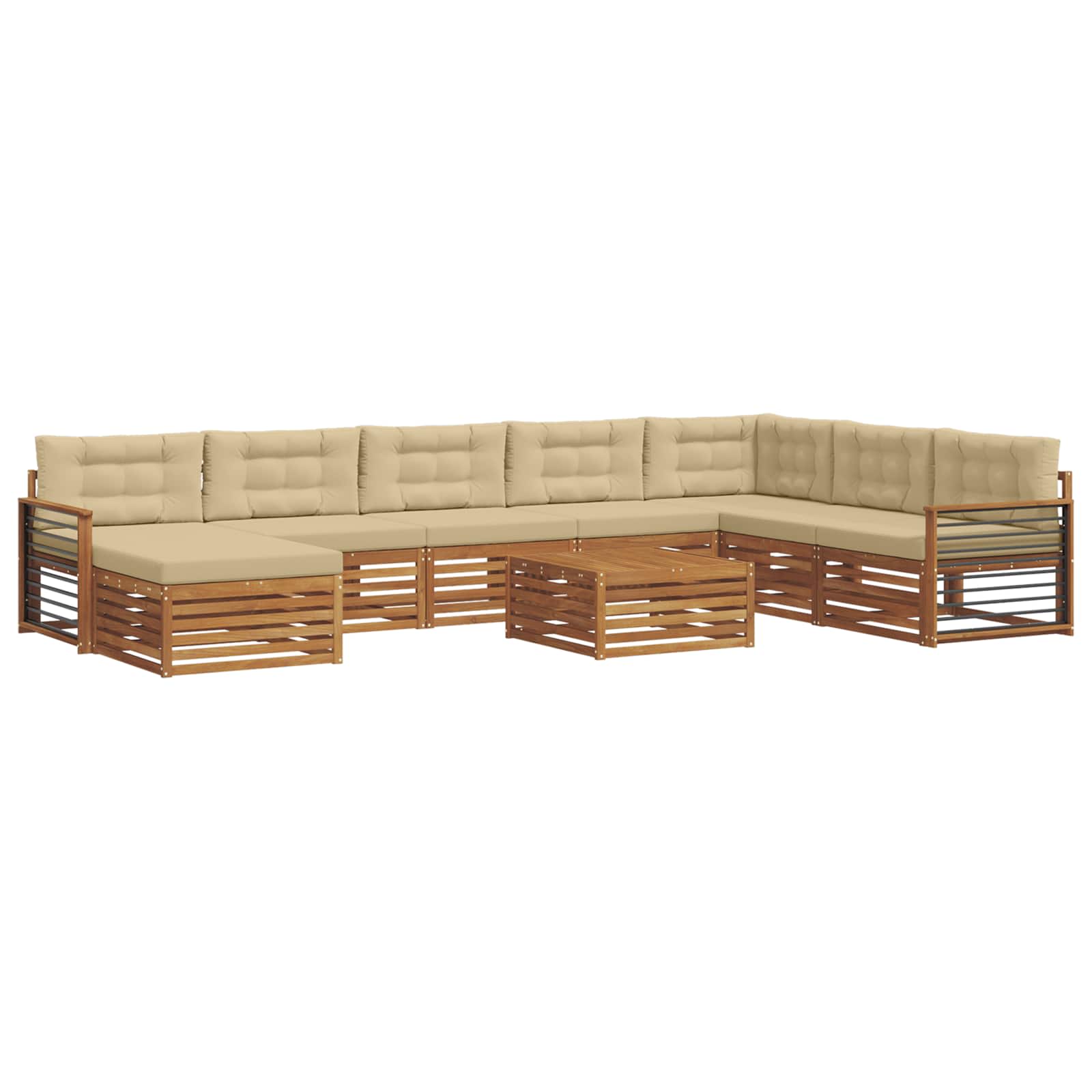 Set vanjskih sofa 9 pcs Prirodna i bež Čvrsto drvo akacije