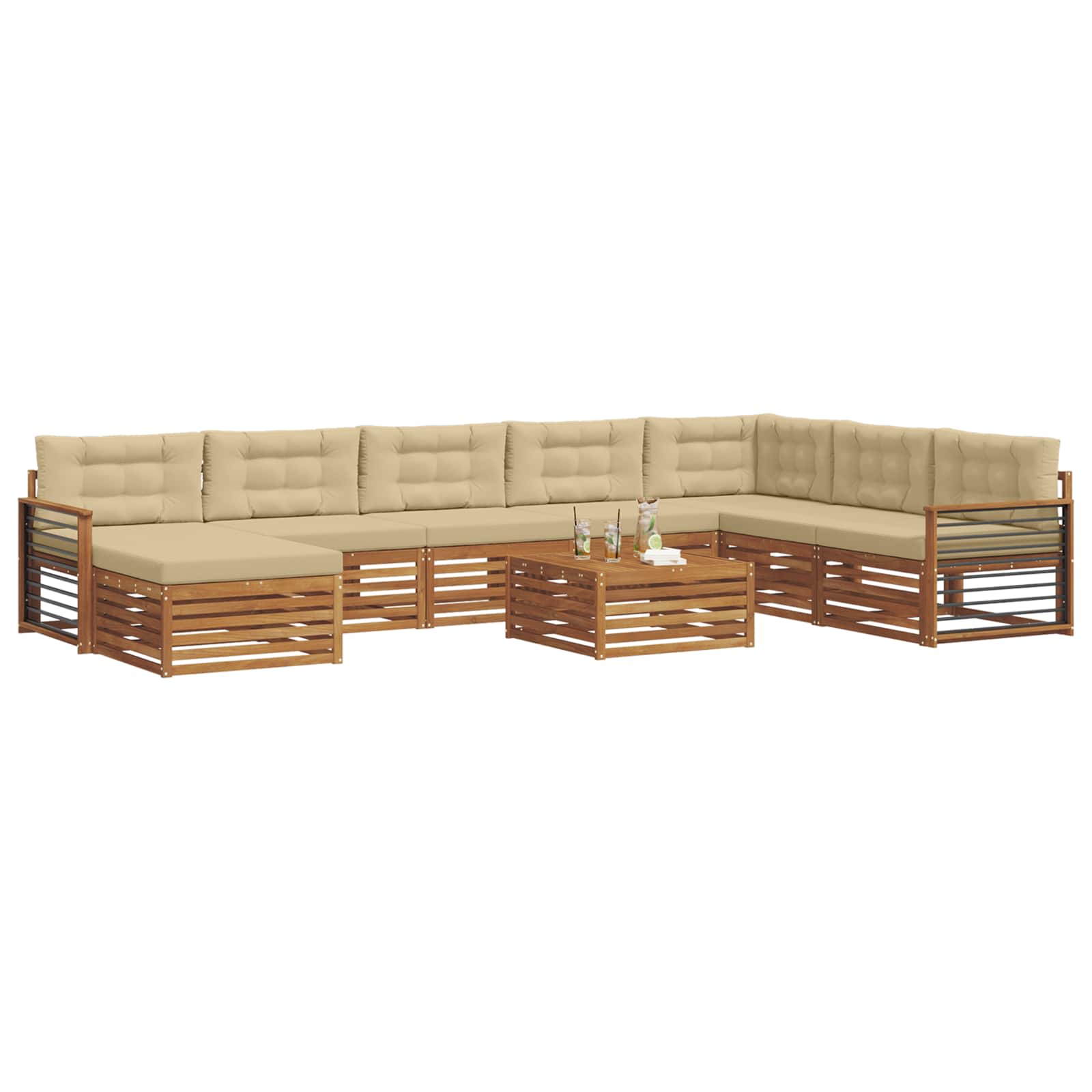 Set vanjskih sofa 9 pcs Prirodna i bež Čvrsto drvo akacije
