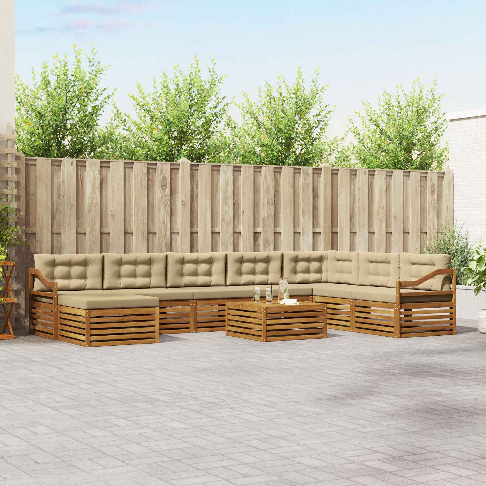 Set vanjskih sofa 9 pcs Prirodna i bež Čvrsto drvo akacije