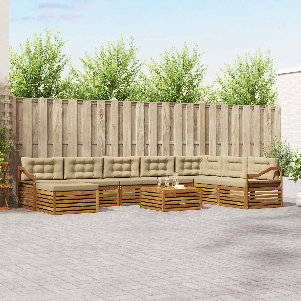 Set vanjskih sofa 9 kom. Prirodna i bež Čvrsto drvo akacije