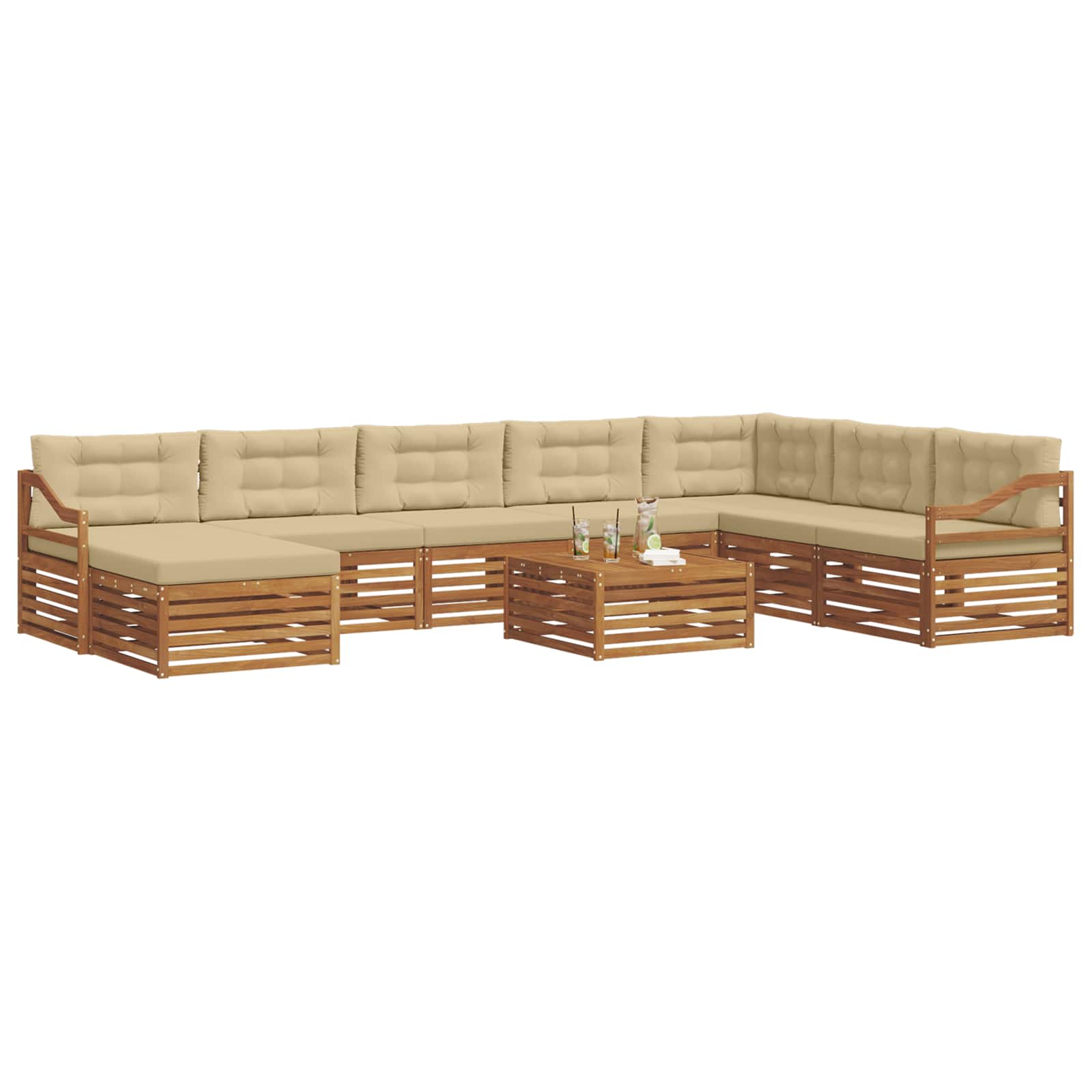 Set vanjskih sofa 9 pcs Prirodna i bež Čvrsto drvo akacije