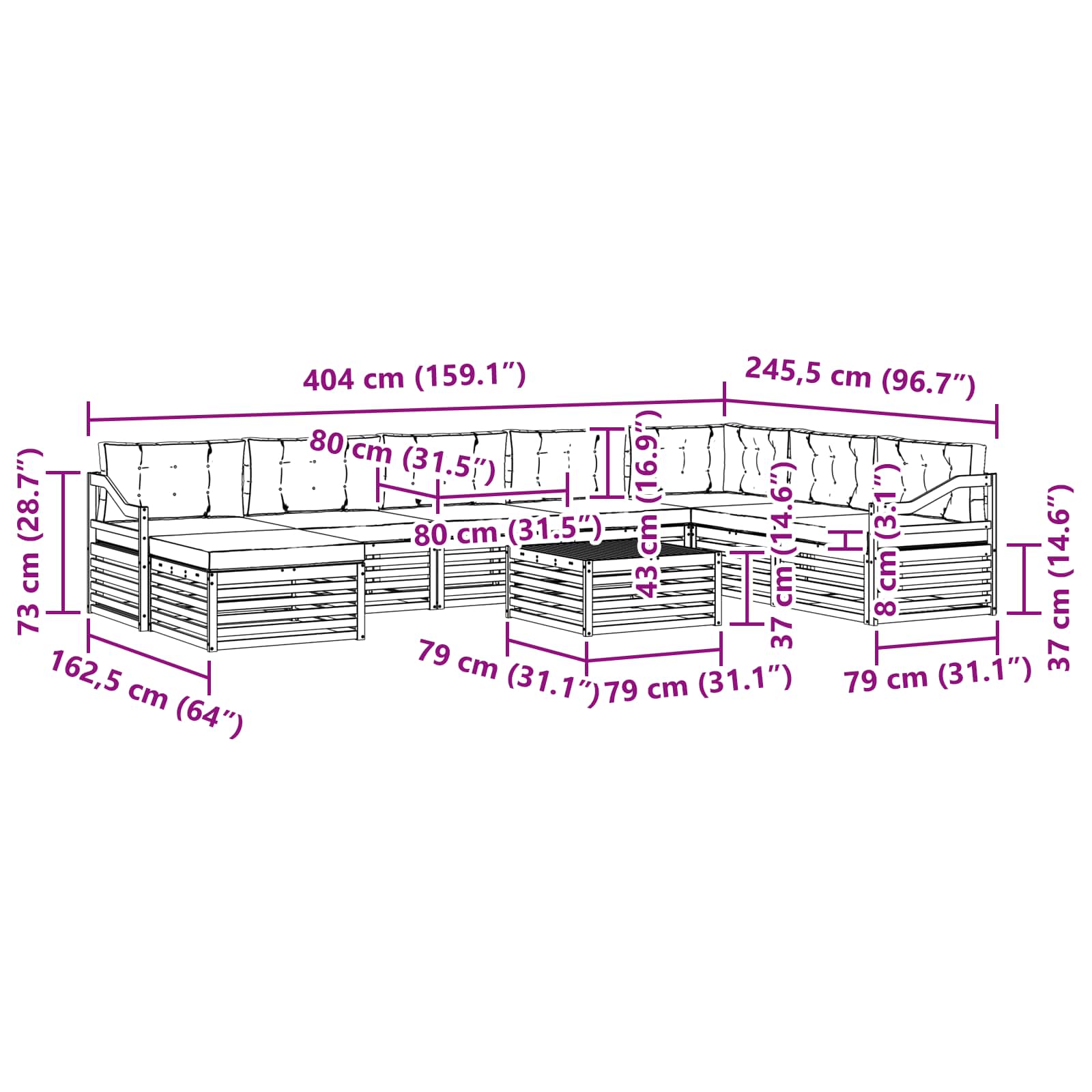 Set vanjskih sofa 9 pcs Prirodna i bež Čvrsto drvo akacije
