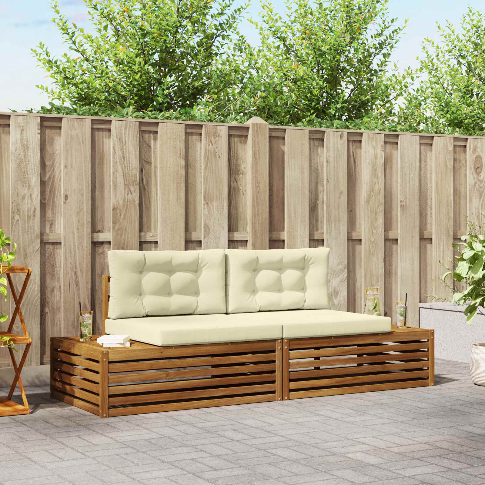 Set vanjskih sofa s jastukom Prirodna i krem 203,5 x 83 x 73 cm
