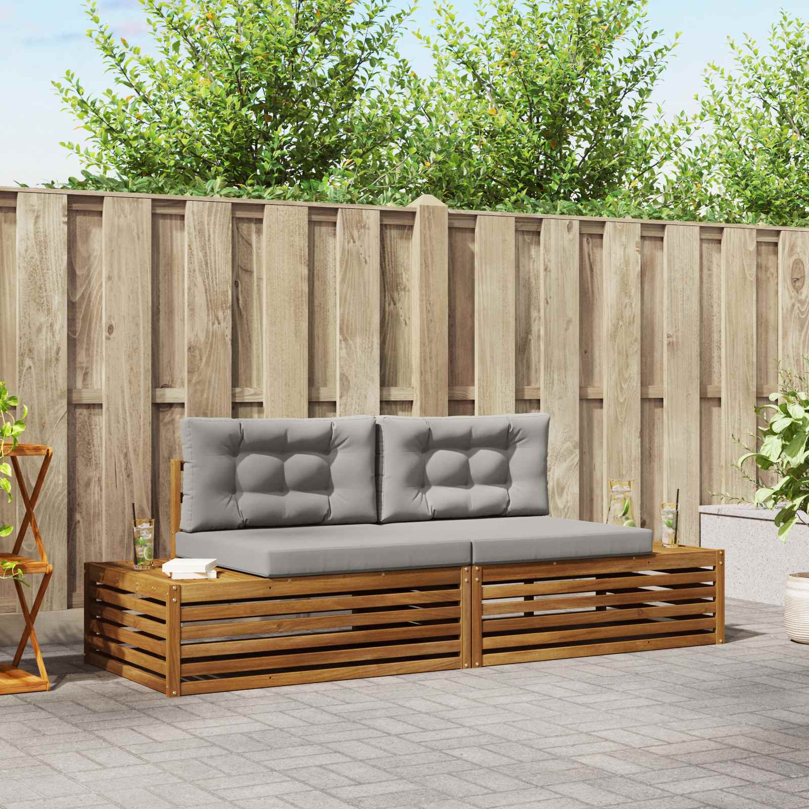 Set vanjskih sofa Prirodna i svijetlo siva 203,5 x 83 x 73 cm