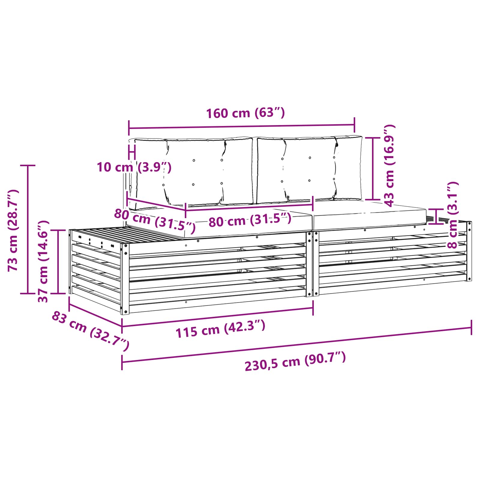 Set vanjskih sofa Prirodna i antracit 203,5 x 83 x 73 cm
