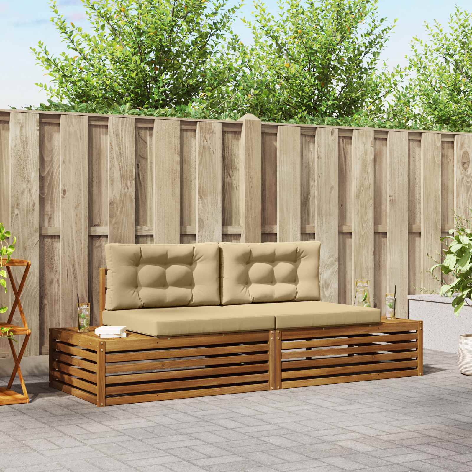 Set vanjskih sofa s jastukom Prirodna i bež 203,5 x 83 x 73 cm