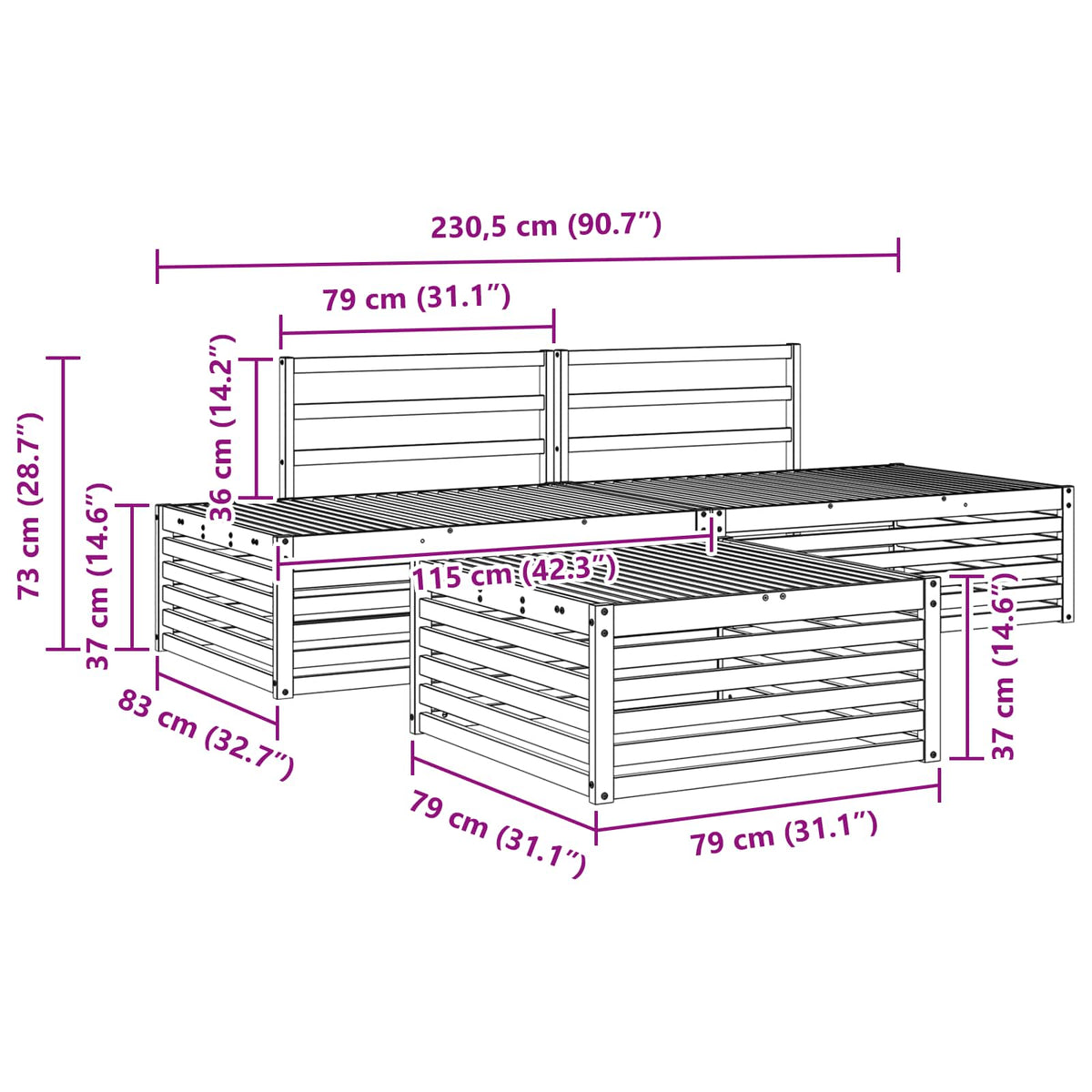 Set vanjskih sofa 3 Komad Prirodna Čvrsto drvo akacije