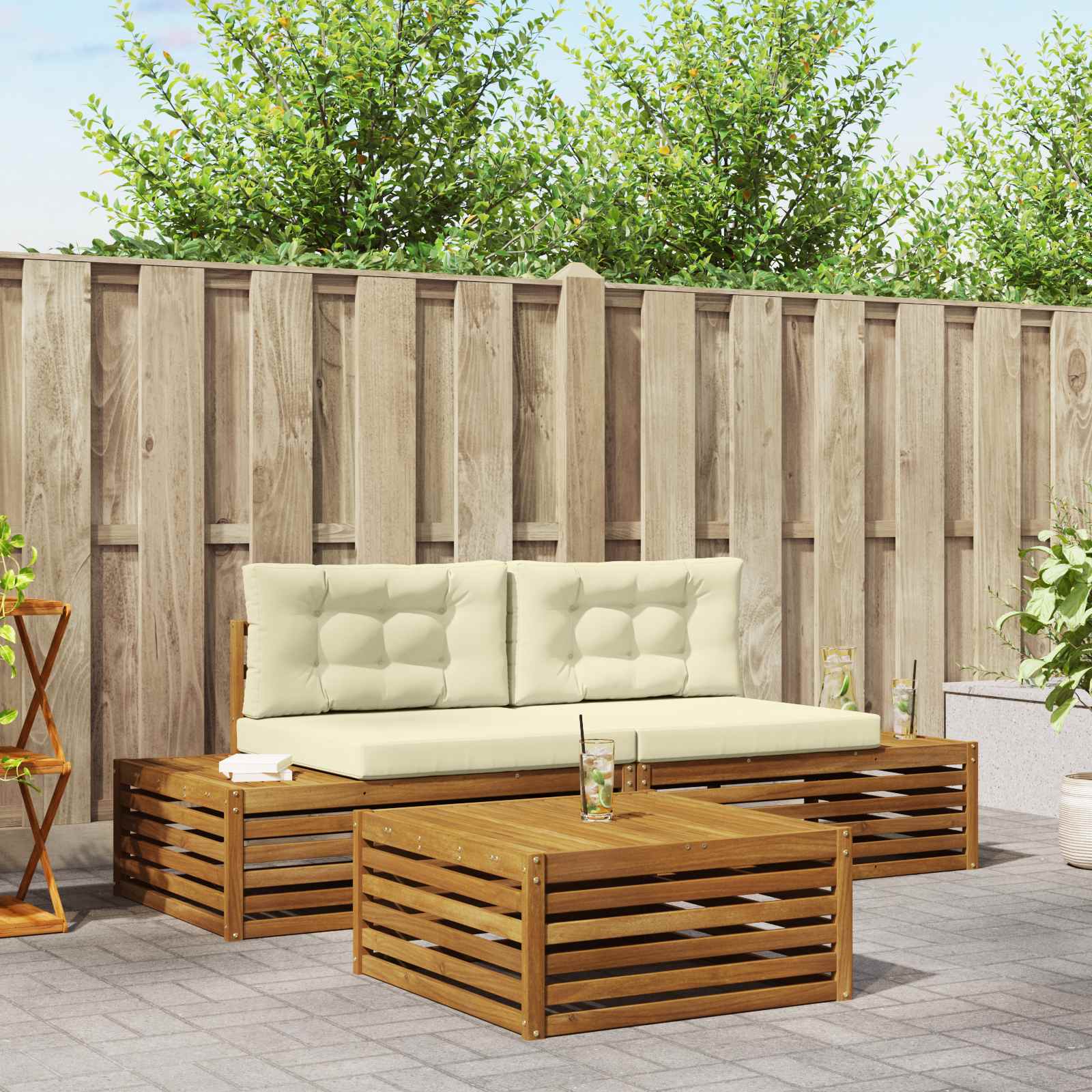 Set vanjskih sofa s jastukom 3 Komad Prirodna i krem