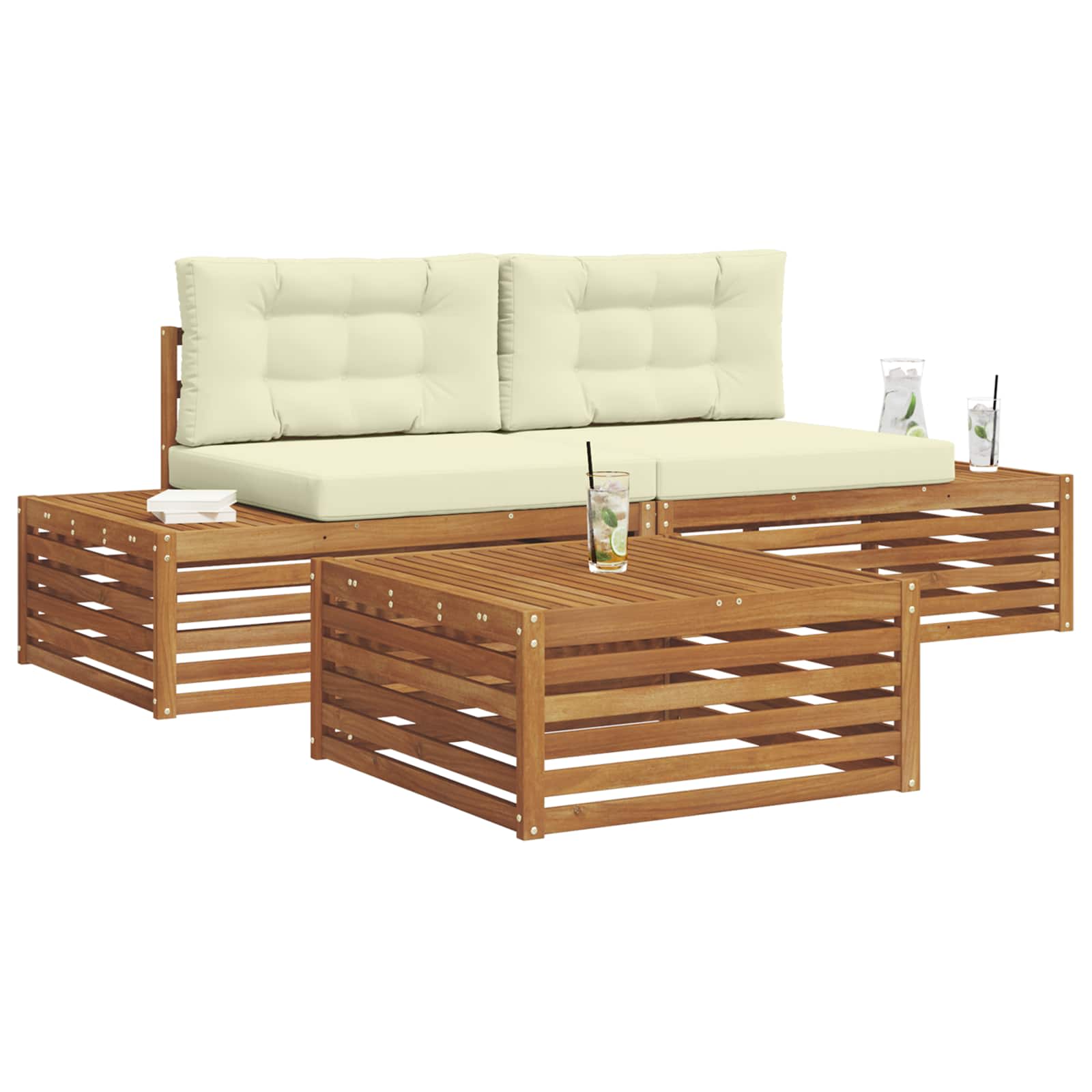 Set vanjskih sofa s jastukom 3 Komad Prirodna i krem