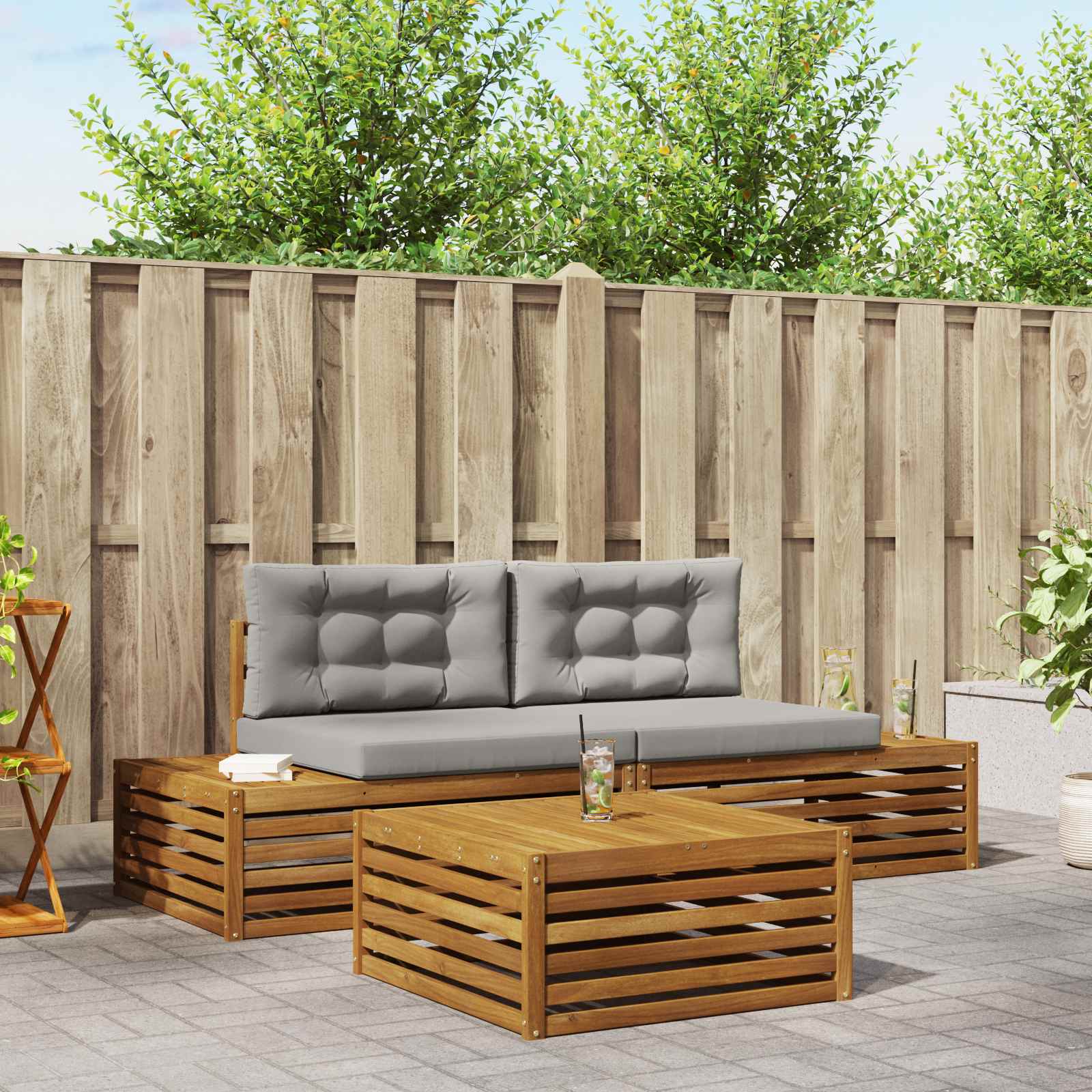 Set vanjskih sofa s jastukom 3 Komad Prirodna i svijetlo siva