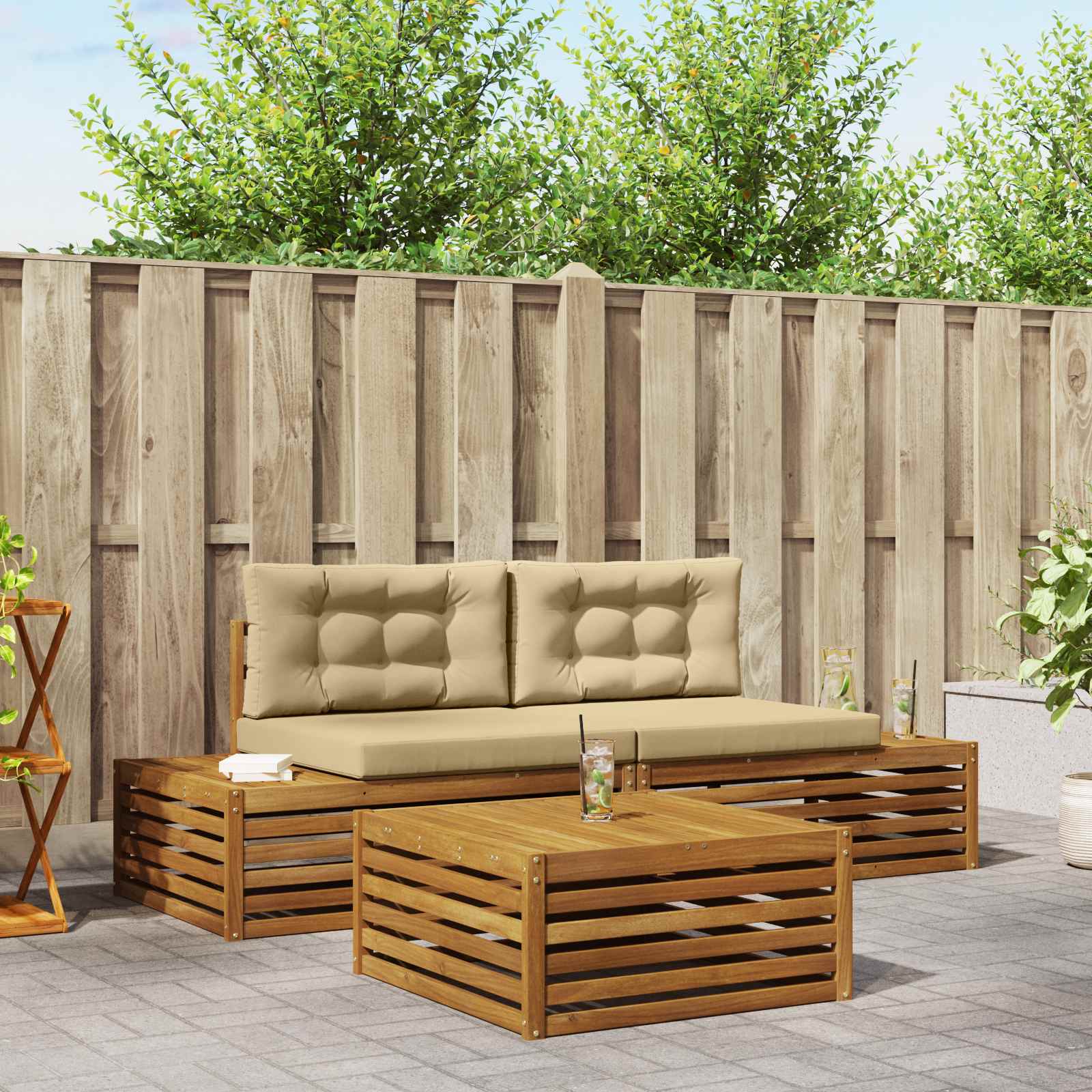 Set vanjskih sofa s jastukom 3 Komad Prirodna i bež