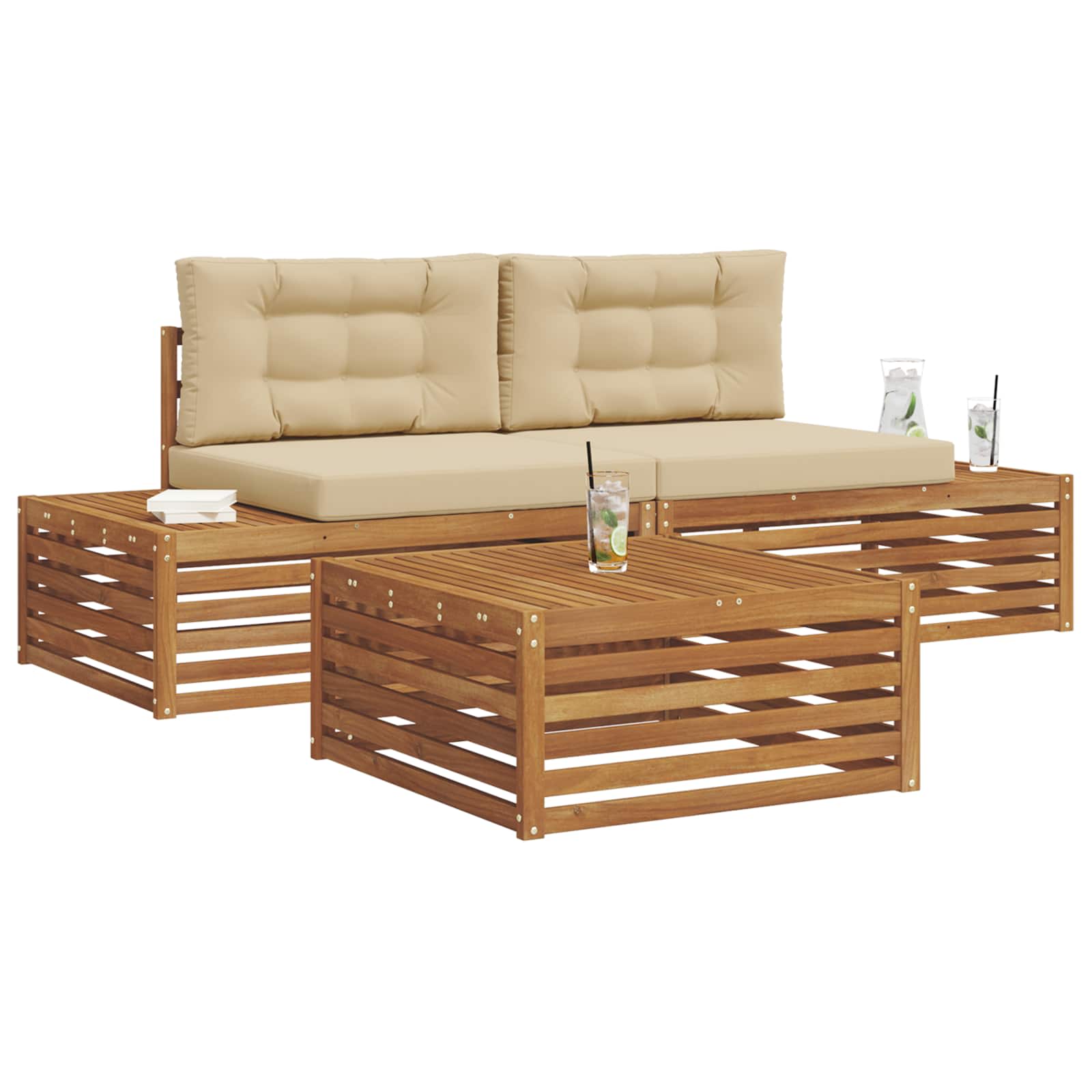 Set vanjskih sofa s jastukom 3 Komad Prirodna i bež