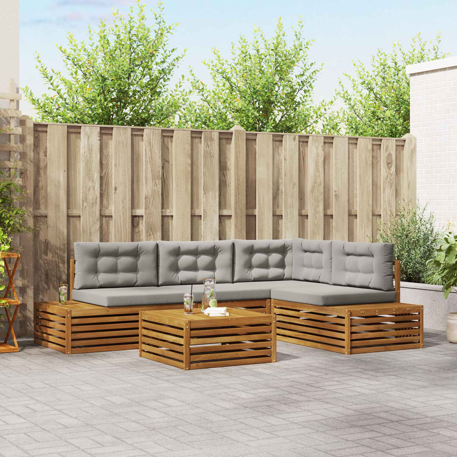 Set vanjskih sofa s jastukom 5 Komad Prirodna i svijetlo siva