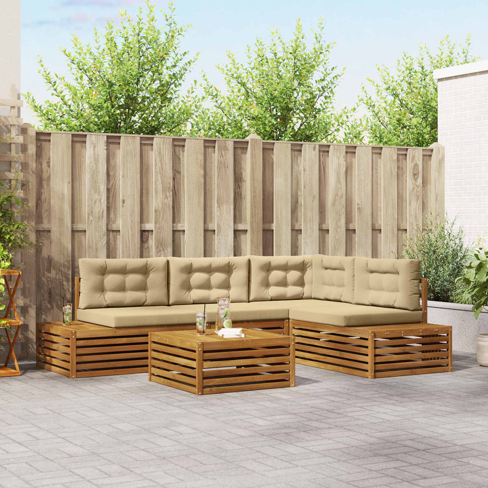 Set vanjskih sofa s jastukom 5 Komad Prirodna i bež