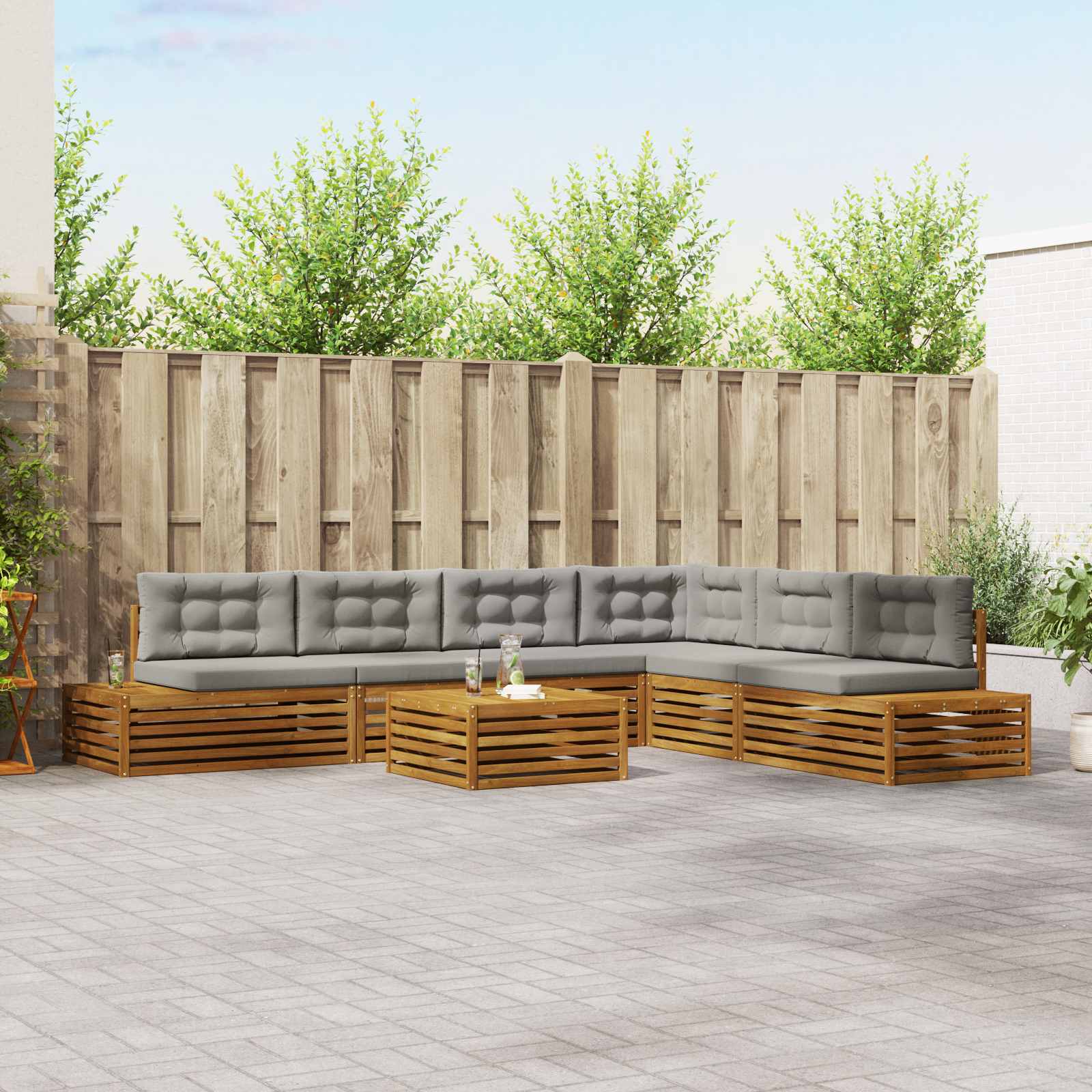 Set vanjskih sofa s jastukom 7 Komad Prirodna i svijetlo siva