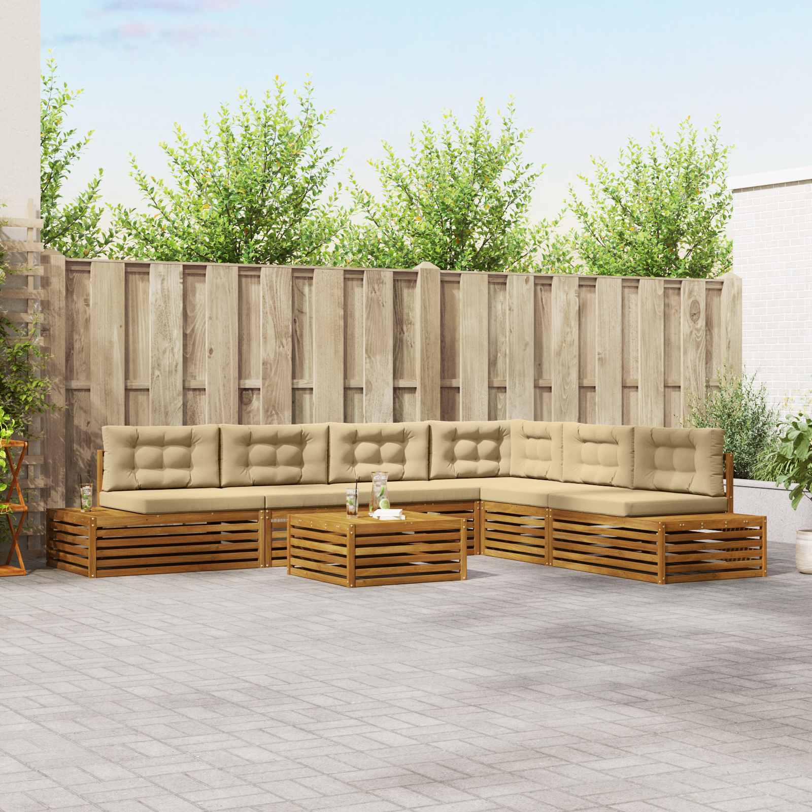 Set vanjskih sofa s jastukom 7 Komad Prirodna i bež