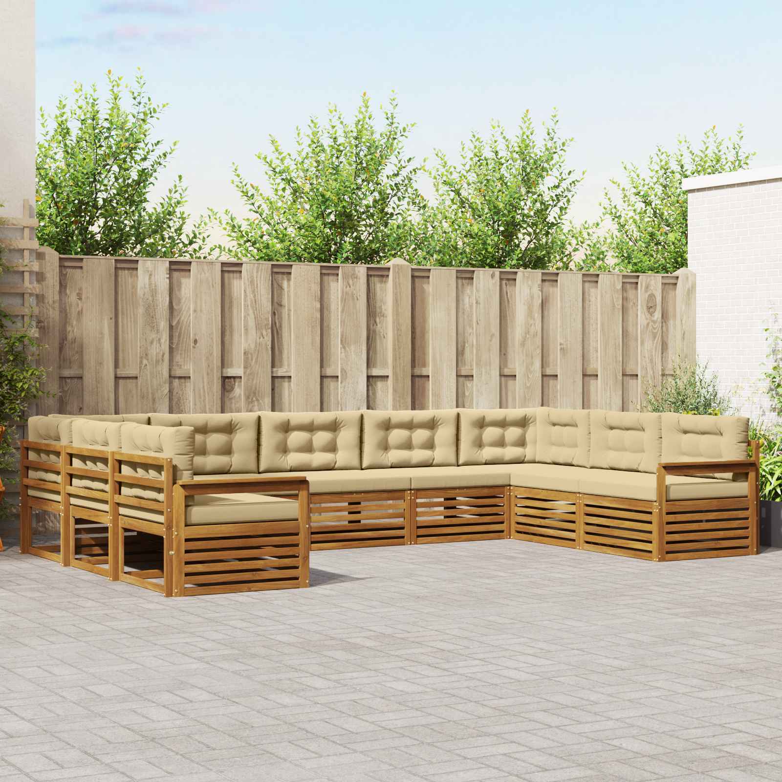 Set vanjskih sofa 9 pcs Prirodna i bež Čvrsto drvo akacije