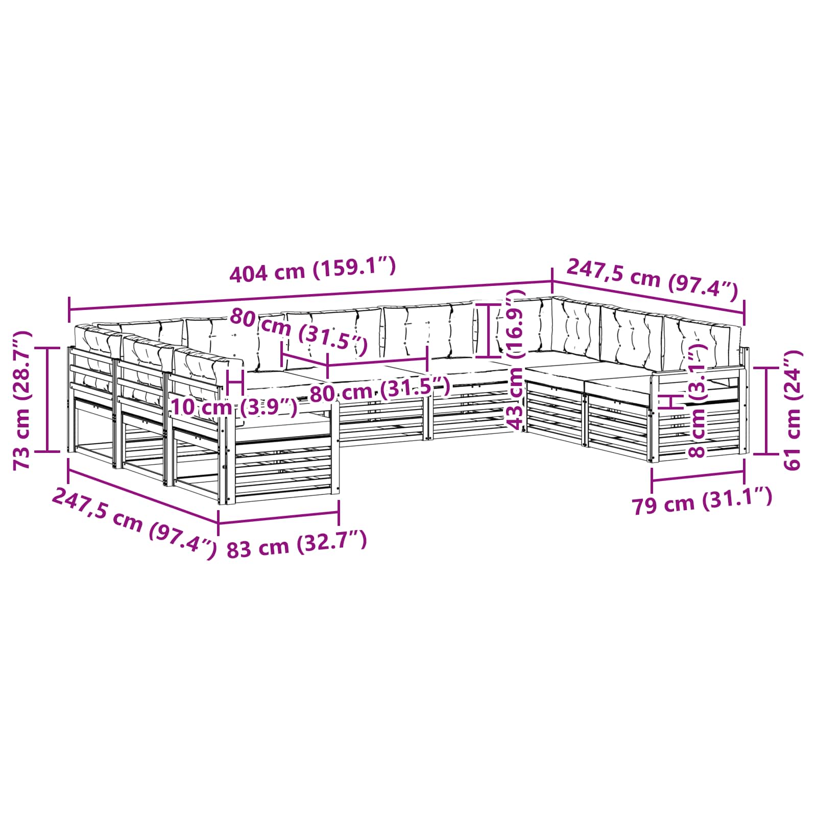 Set vanjskih sofa 9 pcs Prirodna i bež Čvrsto drvo akacije