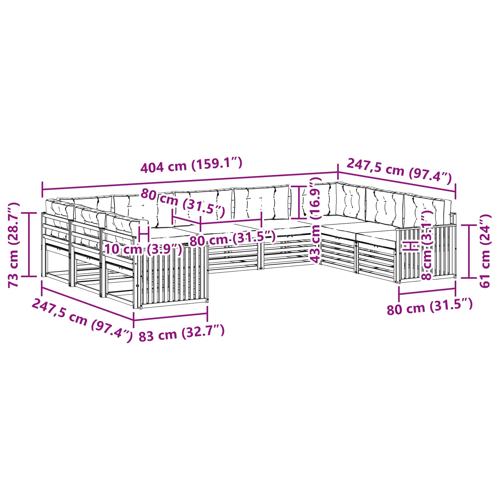 Set vanjskih sofa 9 pcs Prirodna i bež Čvrsto drvo akacije