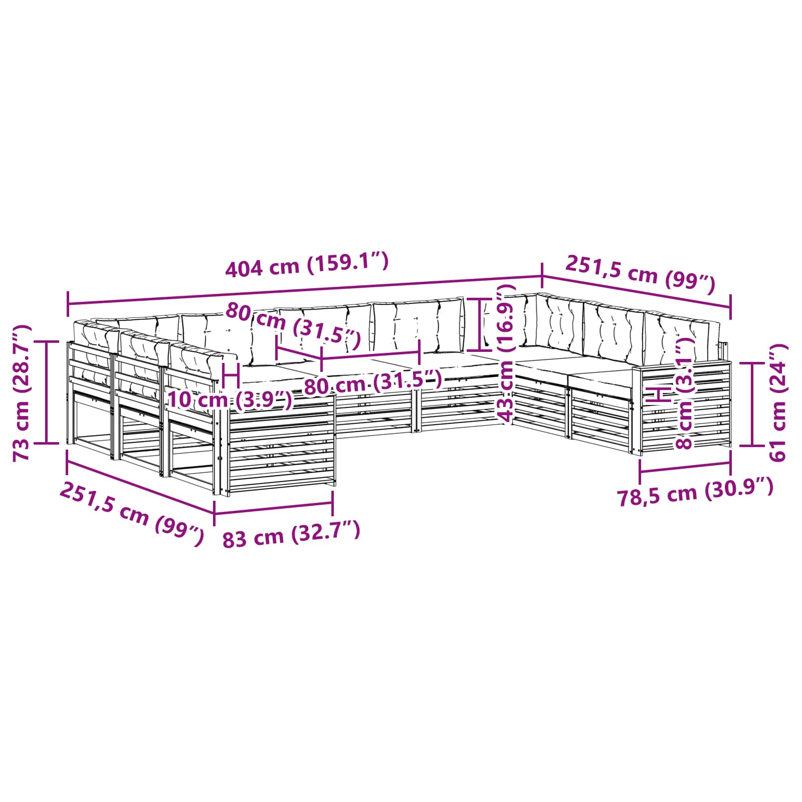 Set vanjskih sofa 9 pcs Prirodna i bež Čvrsto drvo akacije