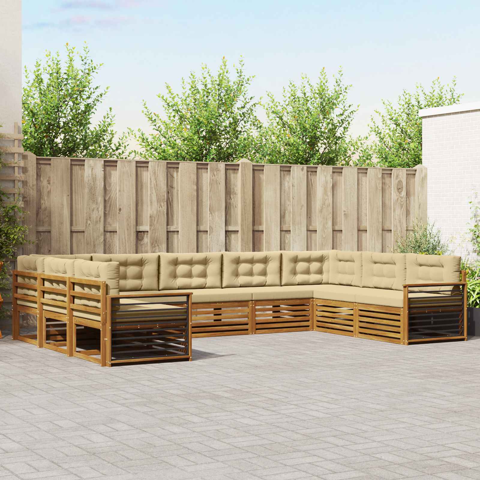 Set vanjskih sofa 9 pcs Prirodna i bež Čvrsto drvo akacije