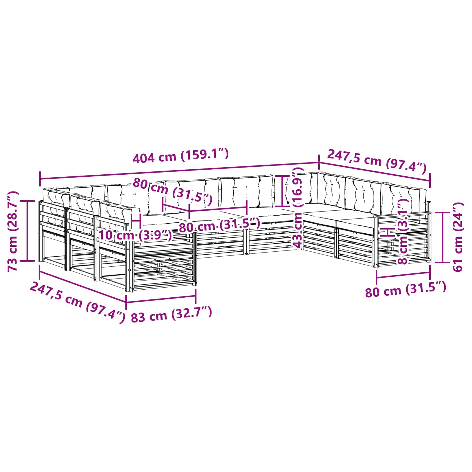 Set vanjskih sofa 9 pcs Prirodna i bež Čvrsto drvo akacije