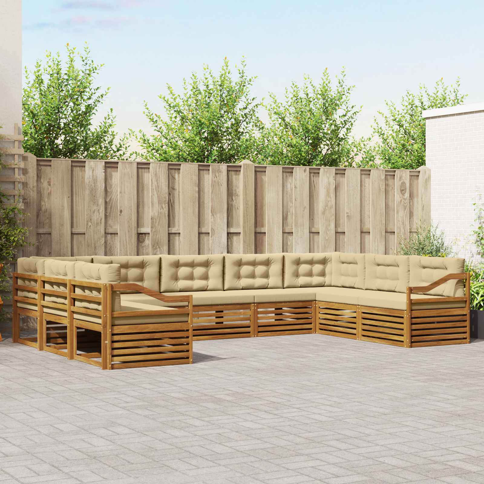 Set vanjskih sofa 9 pcs Prirodna i bež Čvrsto drvo akacije