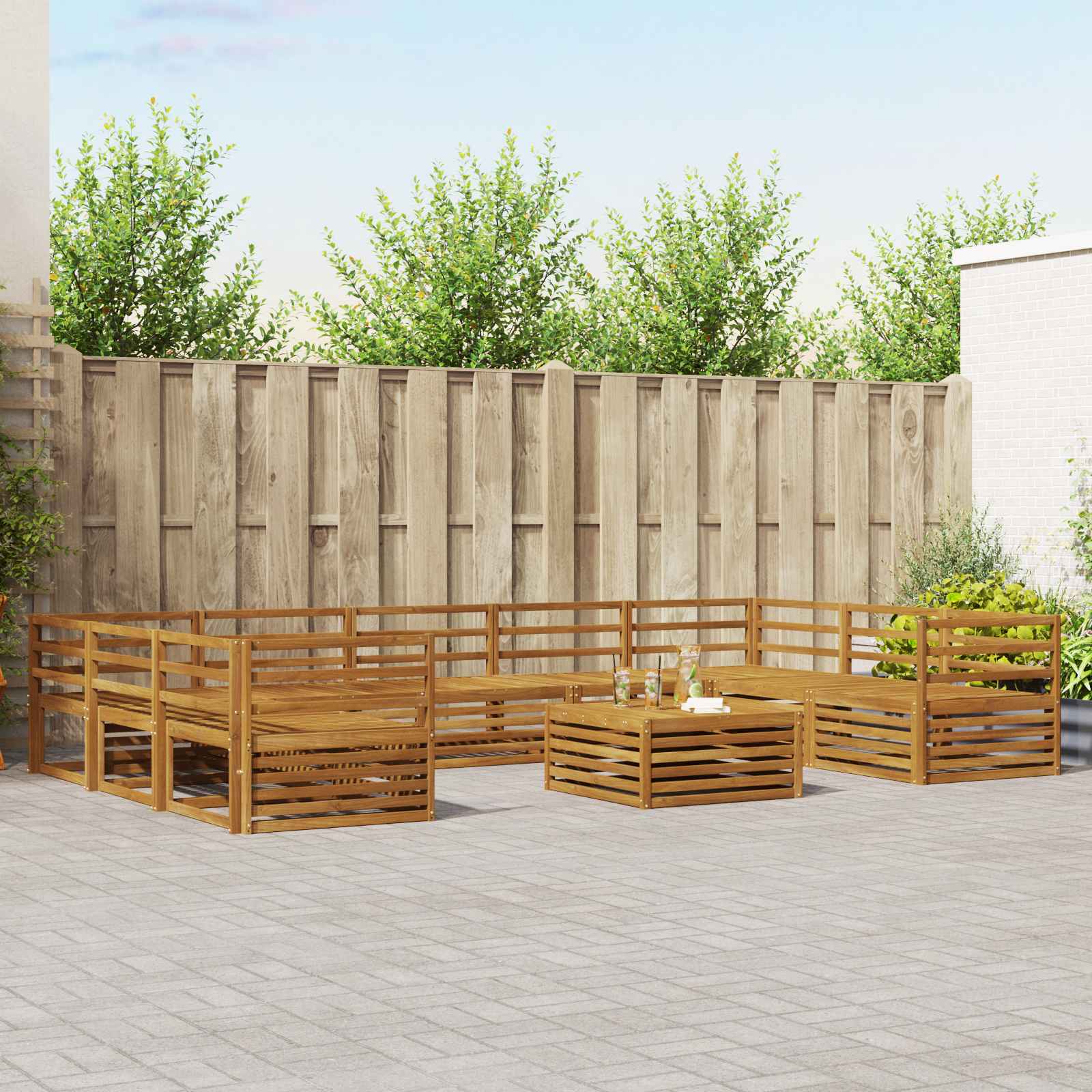 Set vanjskih sofa 10 pcs Prirodna Čvrsto drvo akacije