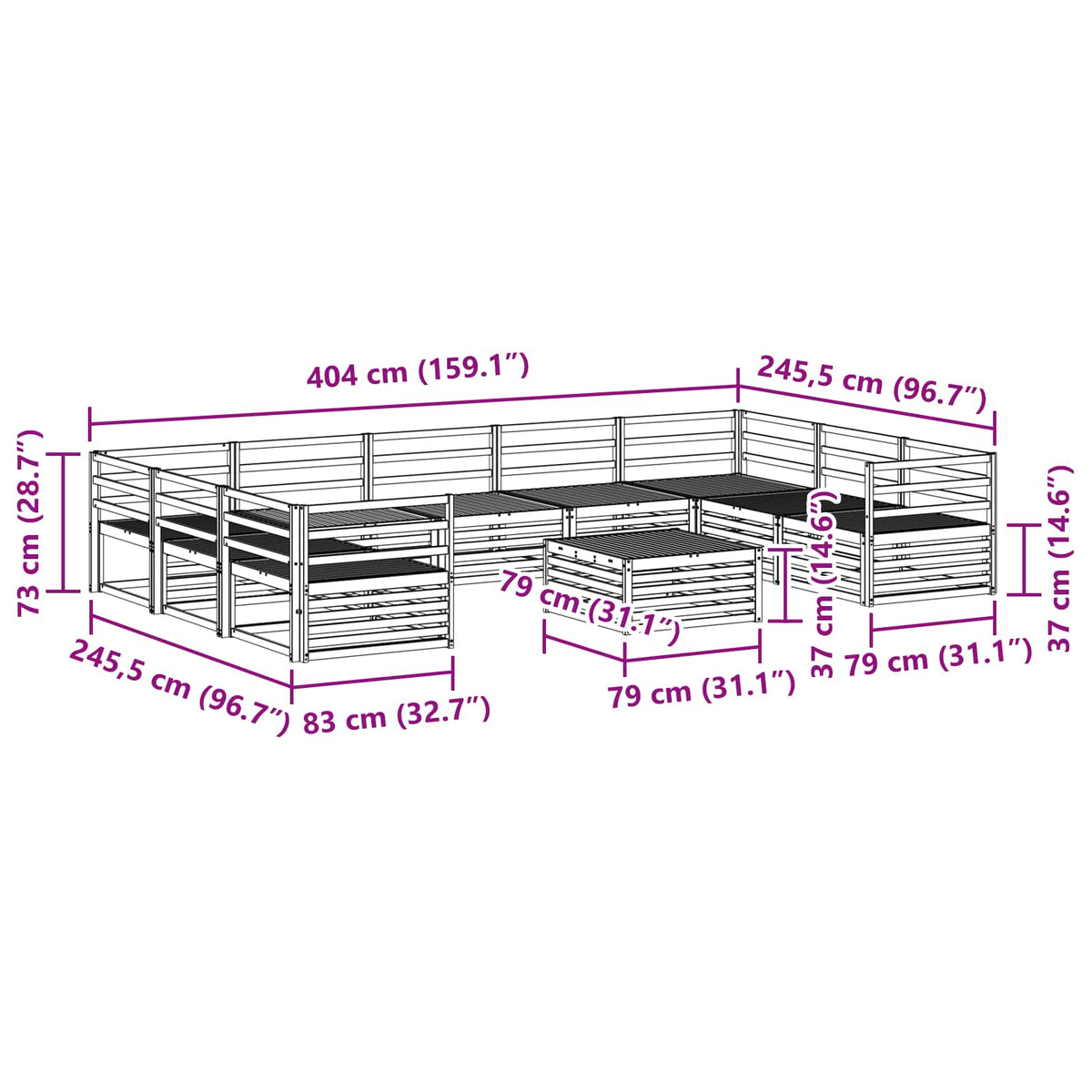 Set vanjskih sofa 10 pcs Prirodna Čvrsto drvo akacije