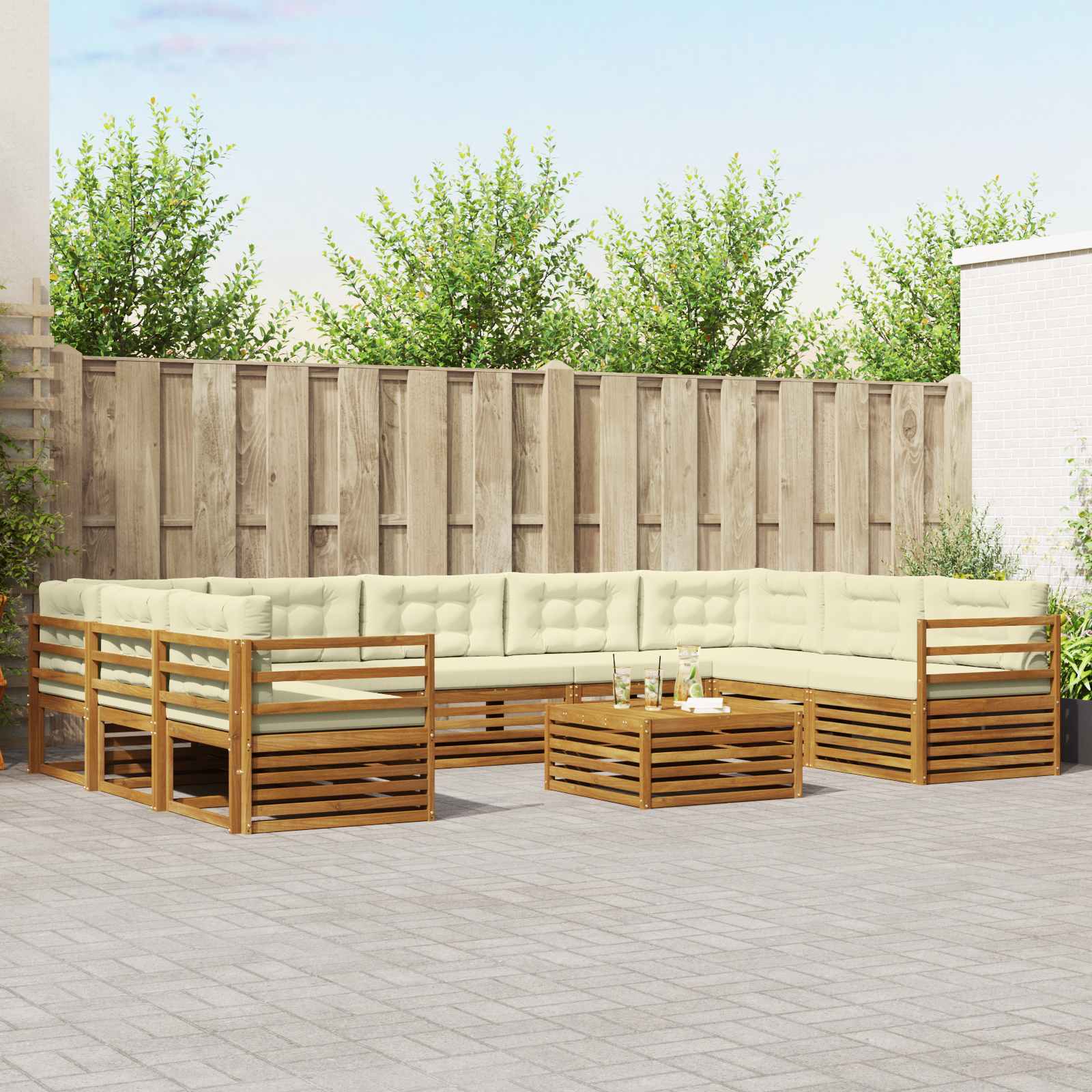 Set vanjskih sofa 10 pcs Prirodna i krem Čvrsto drvo akacije