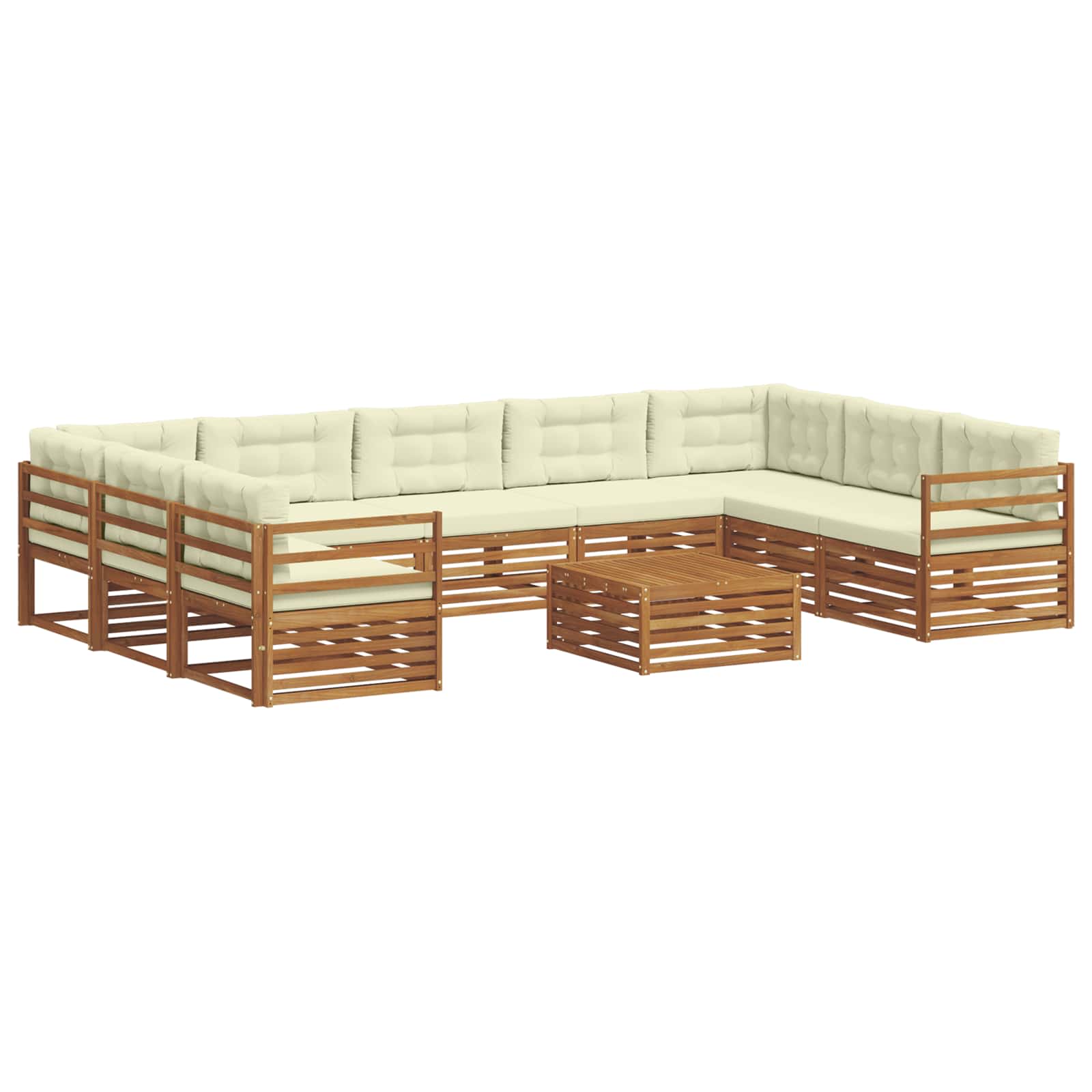 Set vanjskih sofa 10 pcs Prirodna i krem Čvrsto drvo akacije