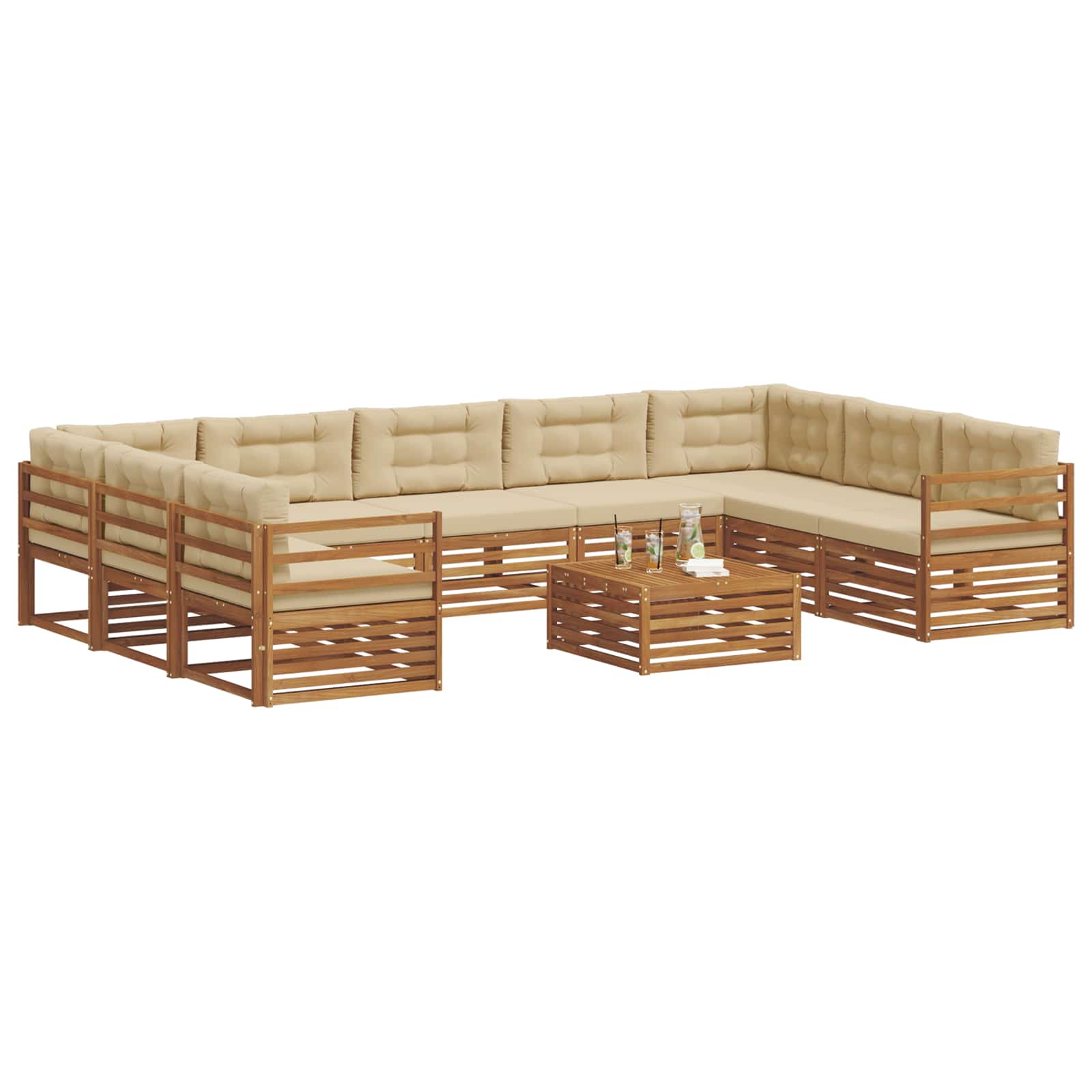 Set vanjskih sofa 10 pcs Prirodna i bež Čvrsto drvo akacije