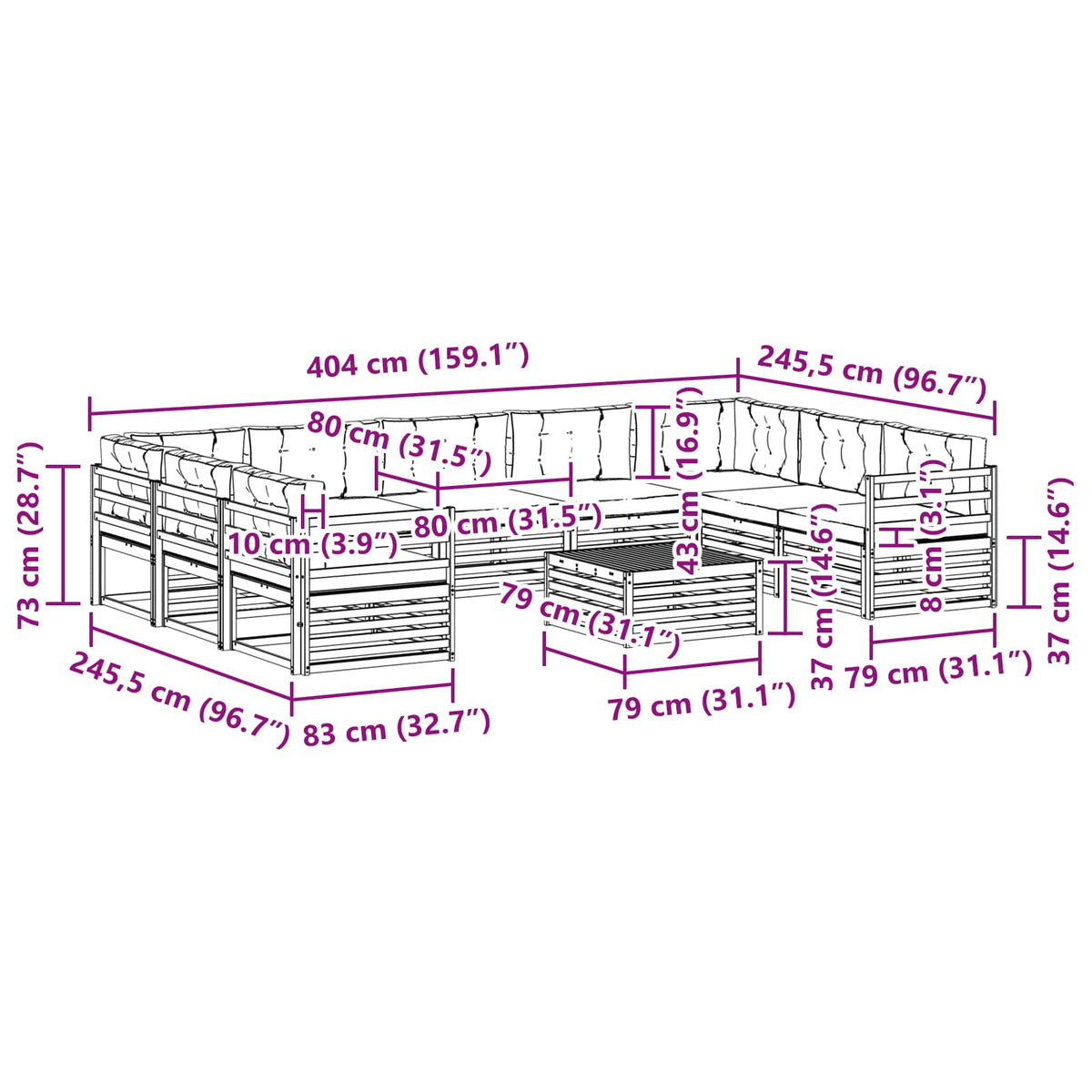 Set vanjskih sofa 10 pcs Prirodna i bež Čvrsto drvo akacije
