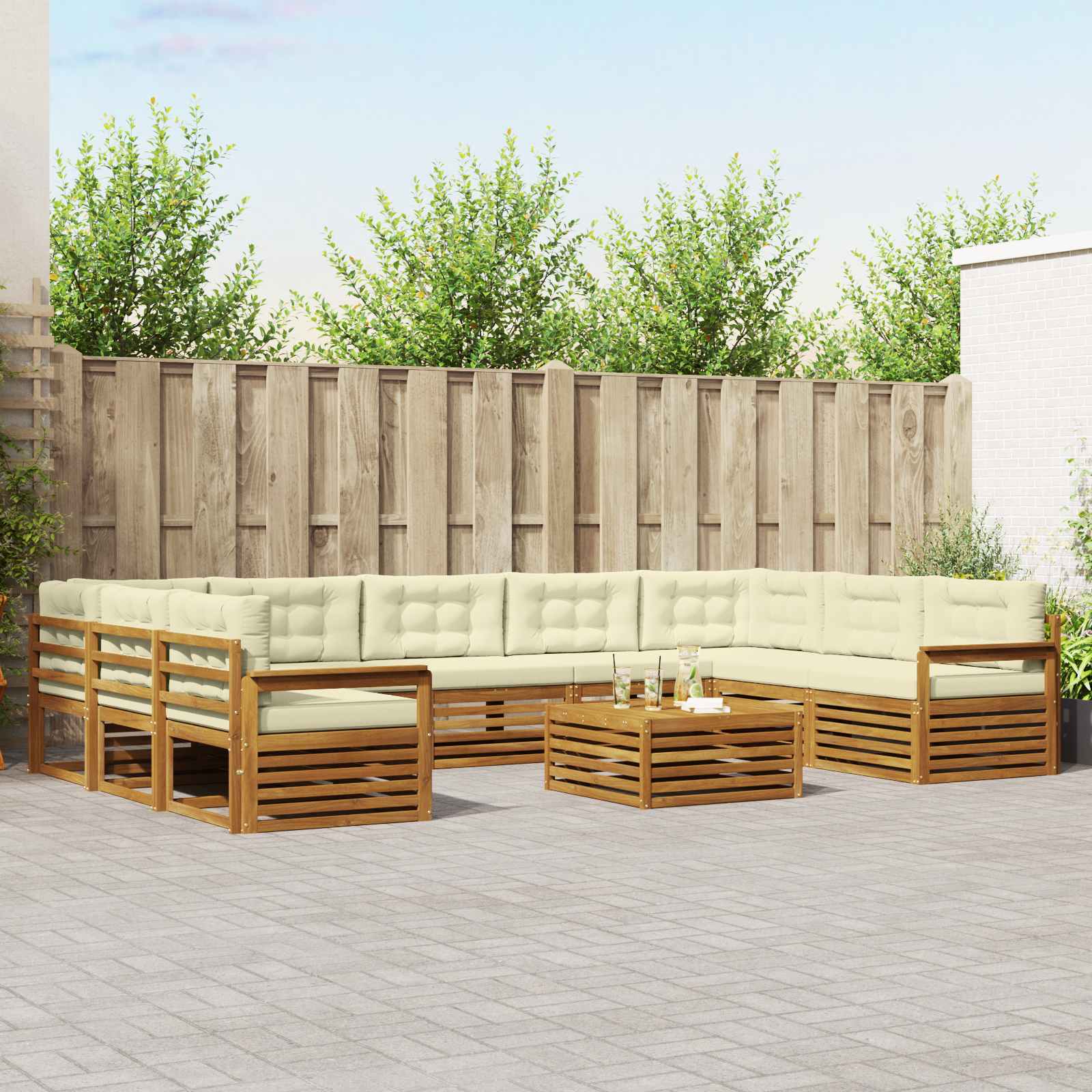 Set vanjskih sofa 10 pcs Prirodna i krem Čvrsto drvo akacije
