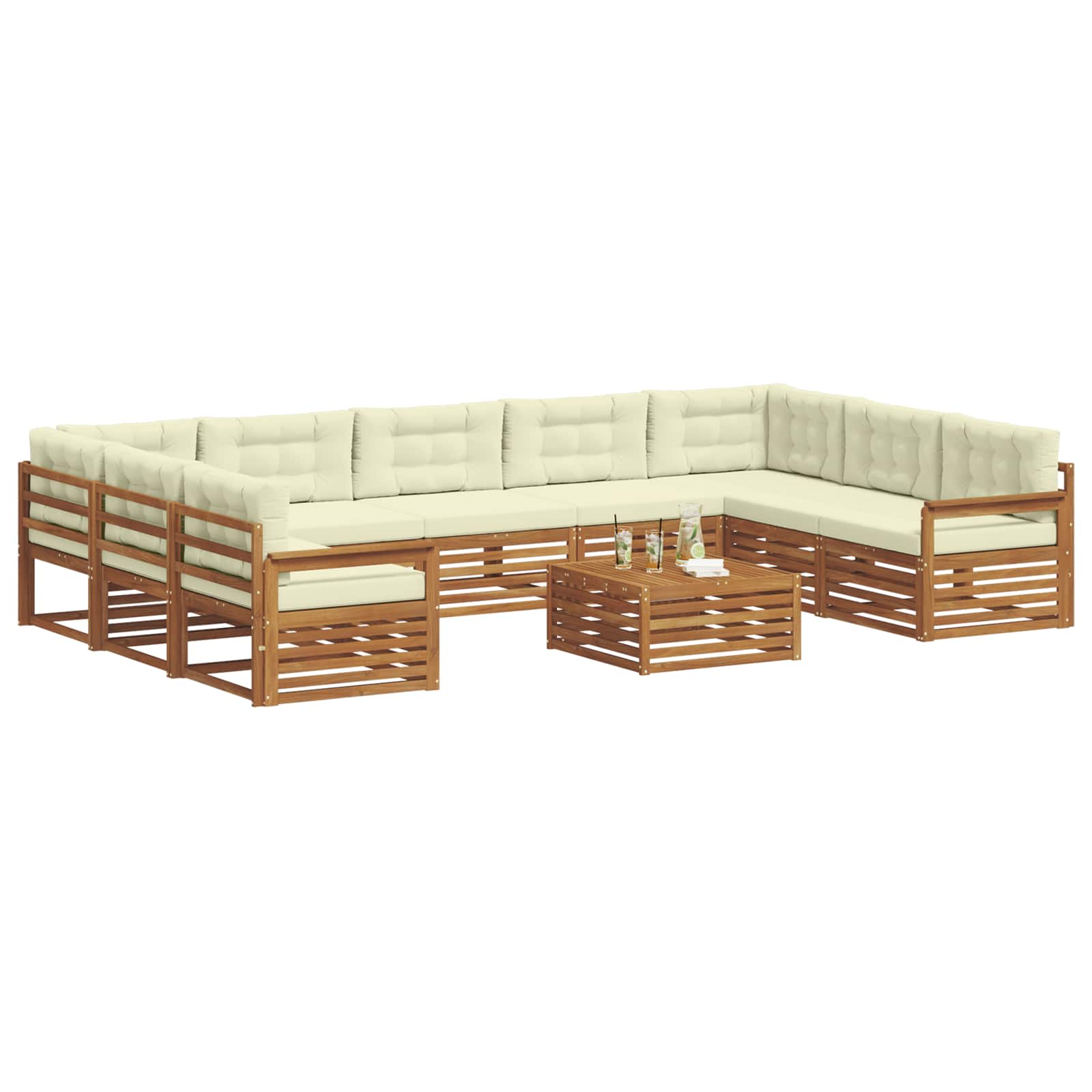 Set vanjskih sofa 10 pcs Prirodna i krem Čvrsto drvo akacije