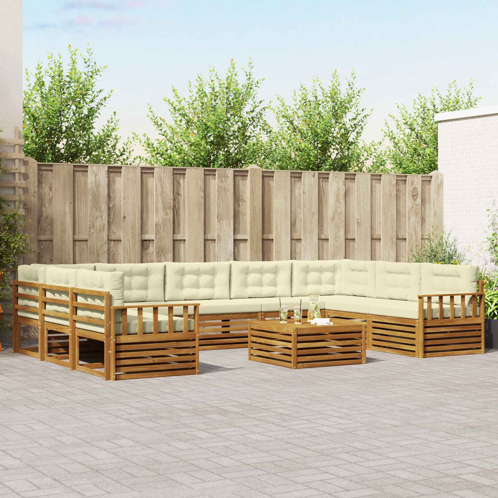 Set vanjskih sofa 10 pcs Prirodna i krem Čvrsto drvo akacije