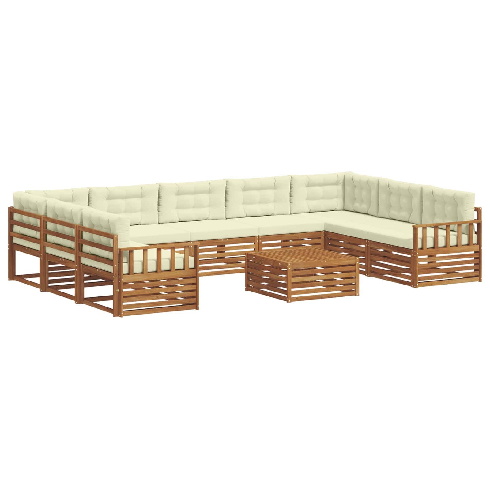 Set vanjskih sofa 10 pcs Prirodna i krem Čvrsto drvo akacije