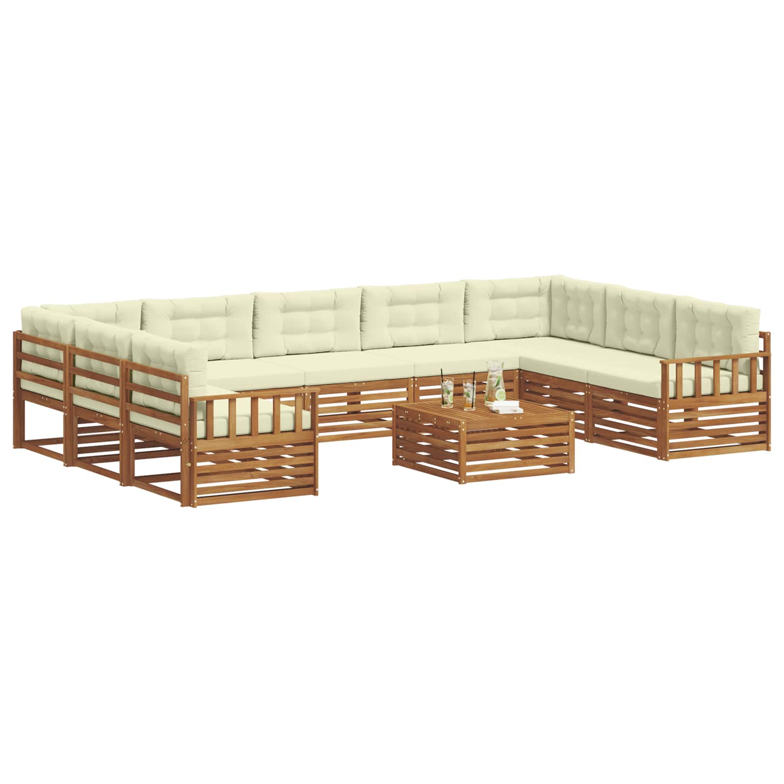 Set vanjskih sofa 10 pcs Prirodna i krem Čvrsto drvo akacije