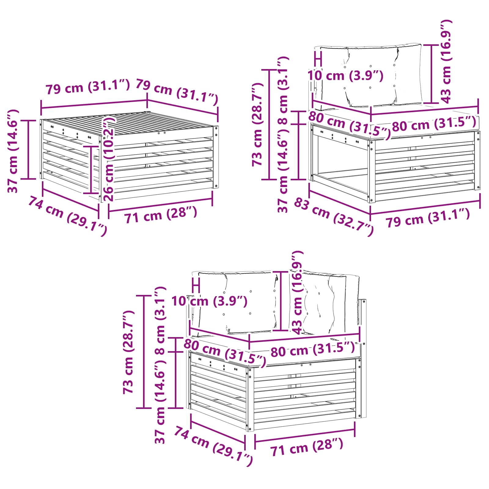 Set vanjskih sofa 10 pcs Prirodna i krem Čvrsto drvo akacije