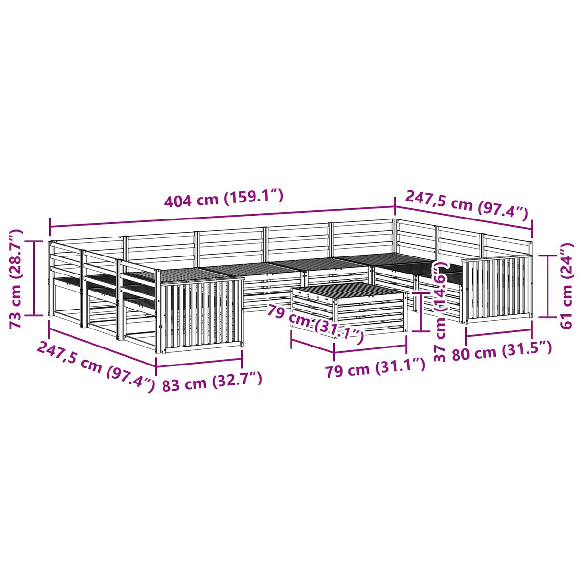 Set vanjskih sofa 10 kom. Prirodna Čvrsto drvo akacije