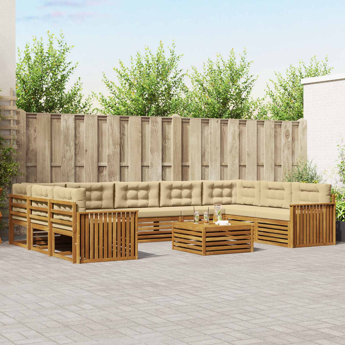 Set vanjskih sofa 10 kom. Prirodna i bež Čvrsto drvo akacije