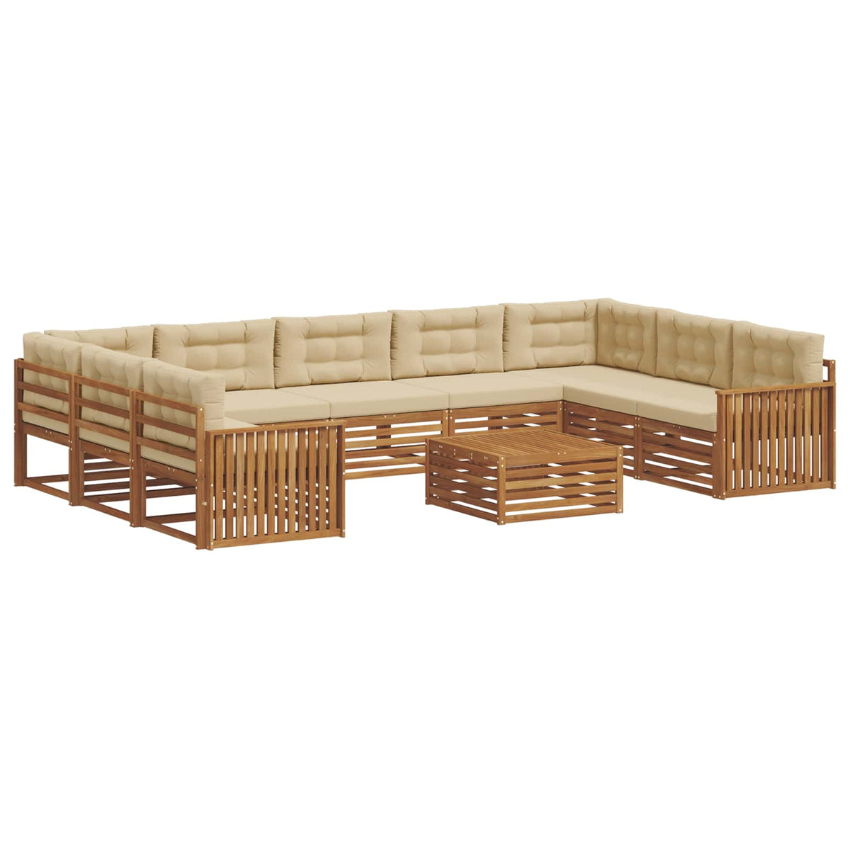 Set vanjskih sofa 10 kom. Prirodna i bež Čvrsto drvo akacije
